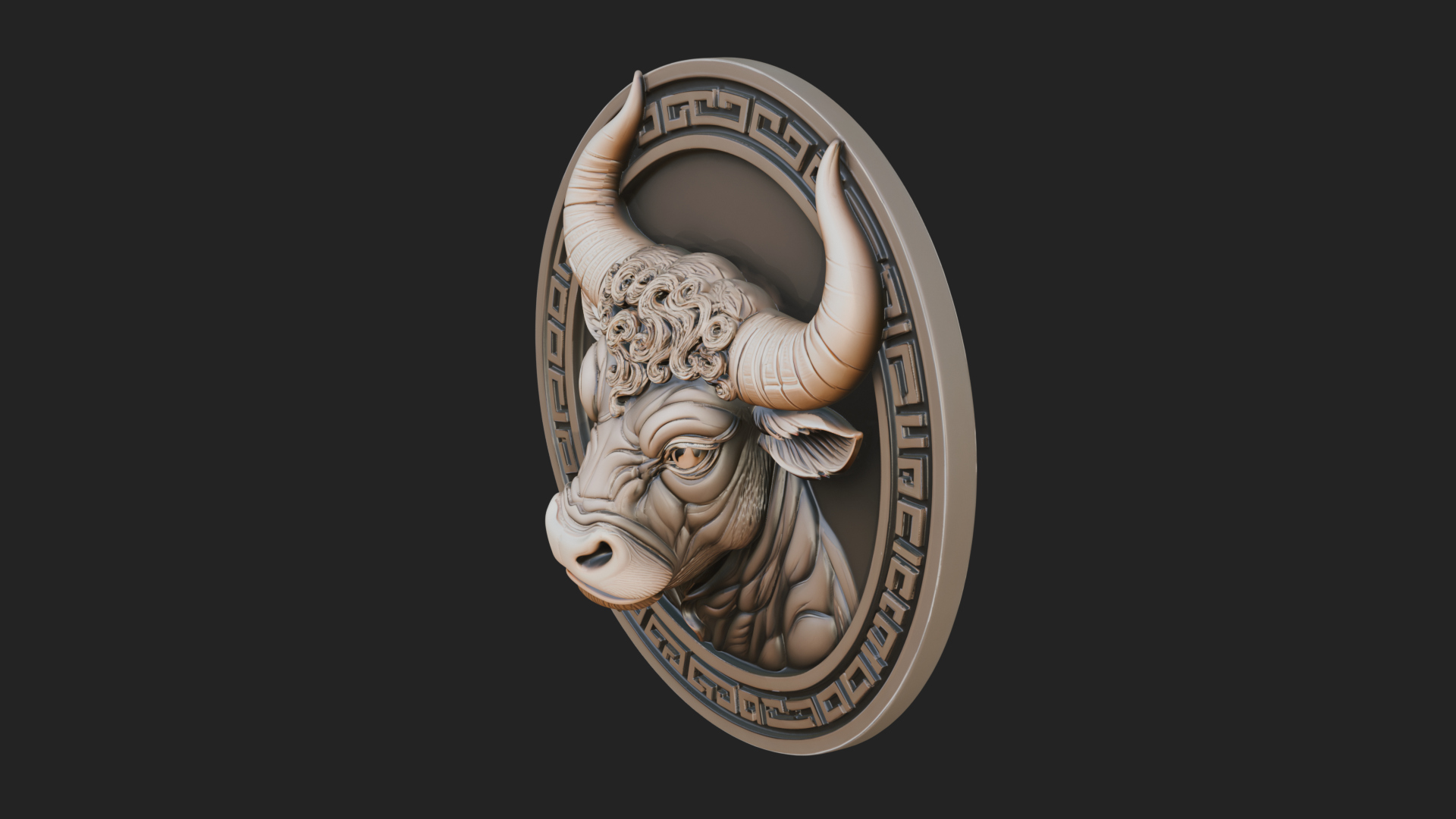 Bull Head Oval Relief Plaque Design 1 3D Print Model 3D Model