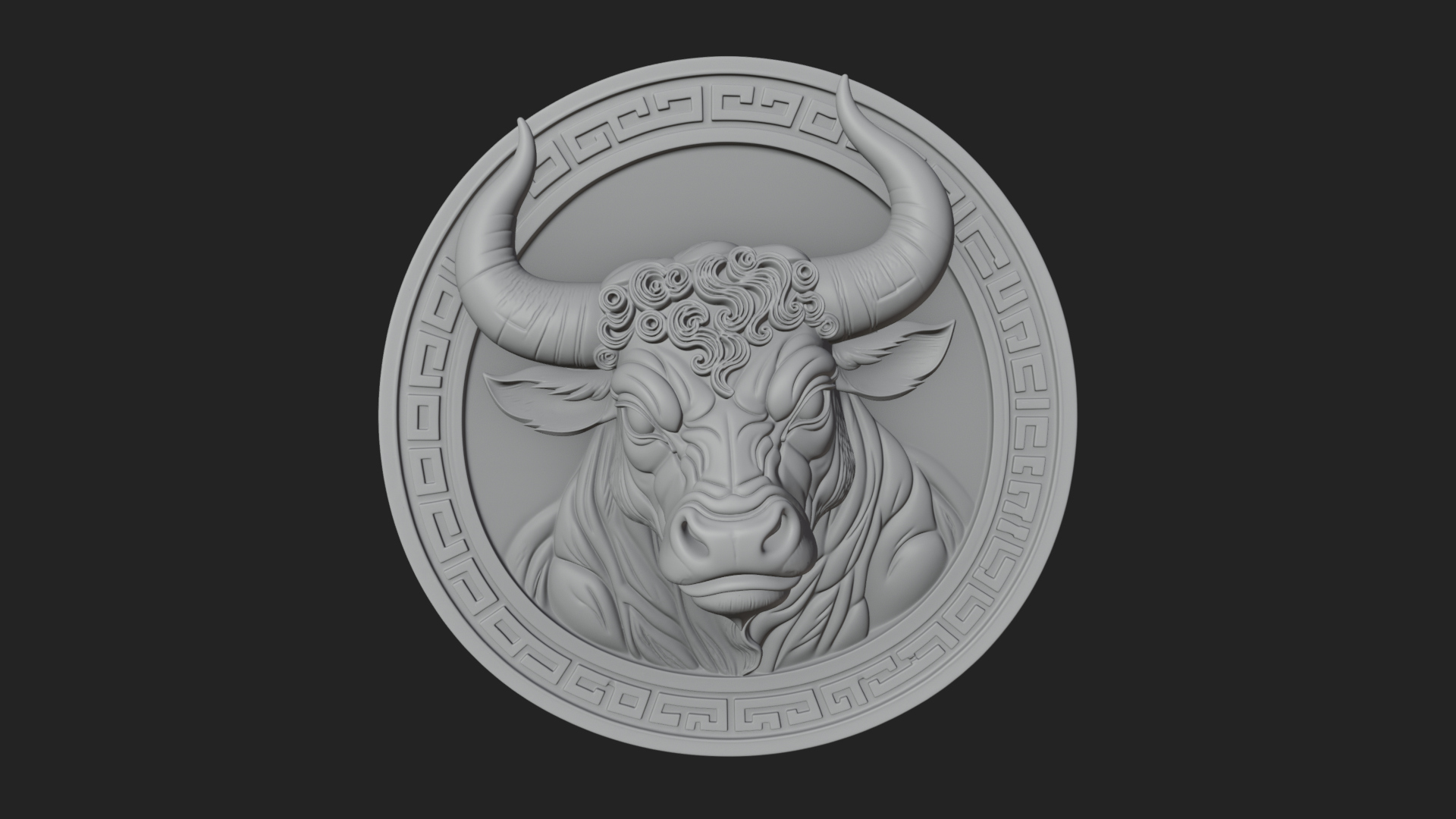 Bull Head Oval Relief Plaque Design 1 3D Print Model 3D Model