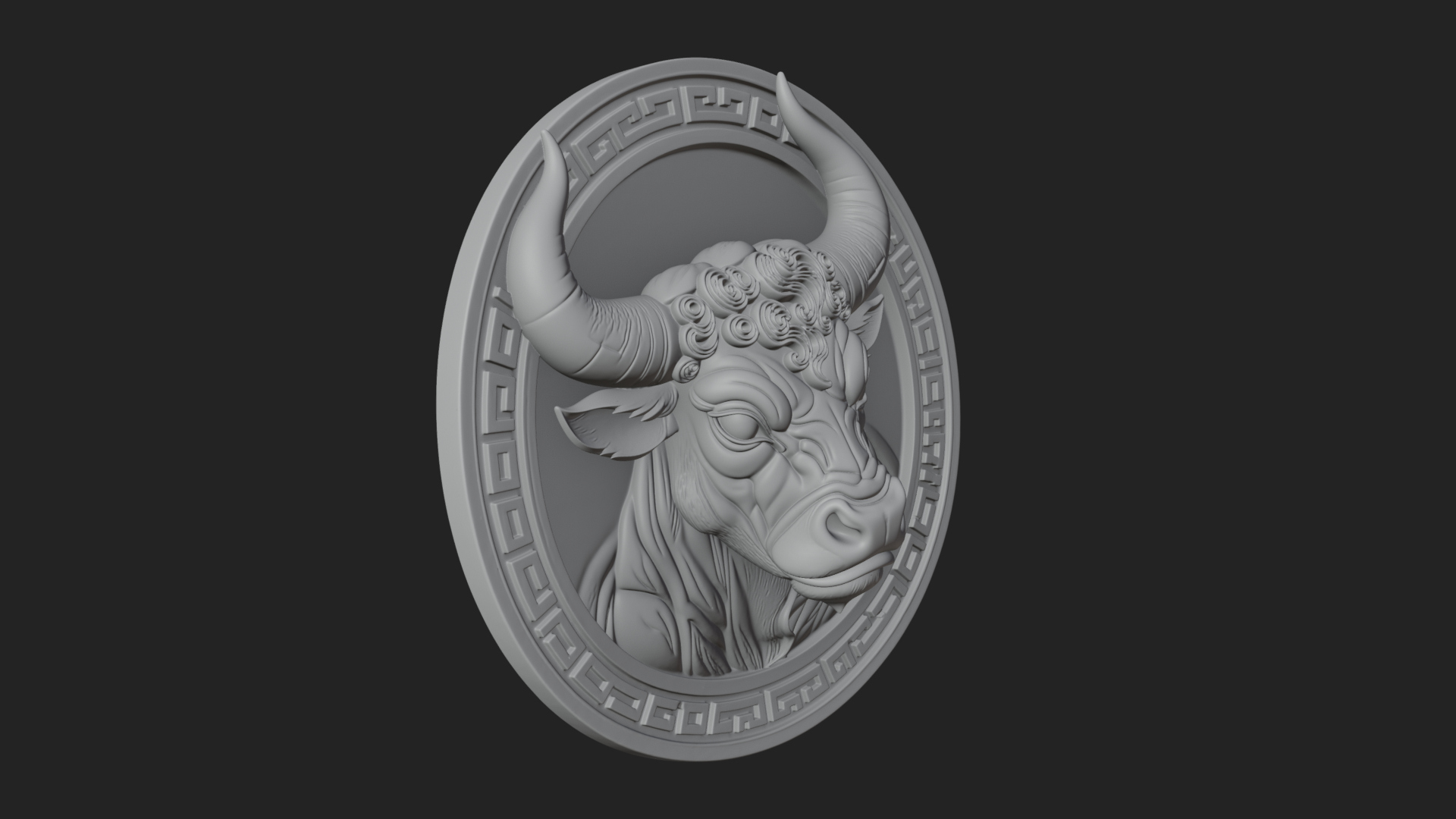 Bull Head Oval Relief Plaque Design 1 3D Print Model 3D Model