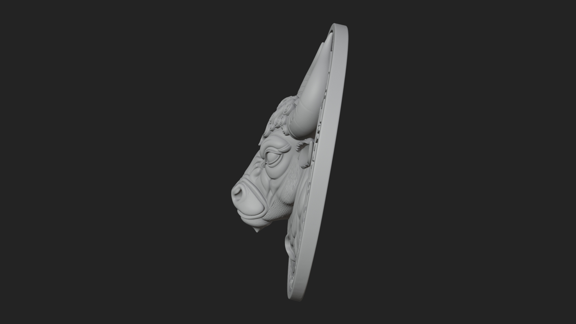 Bull Head Oval Relief Plaque Design 1 3D Print Model 3D Model