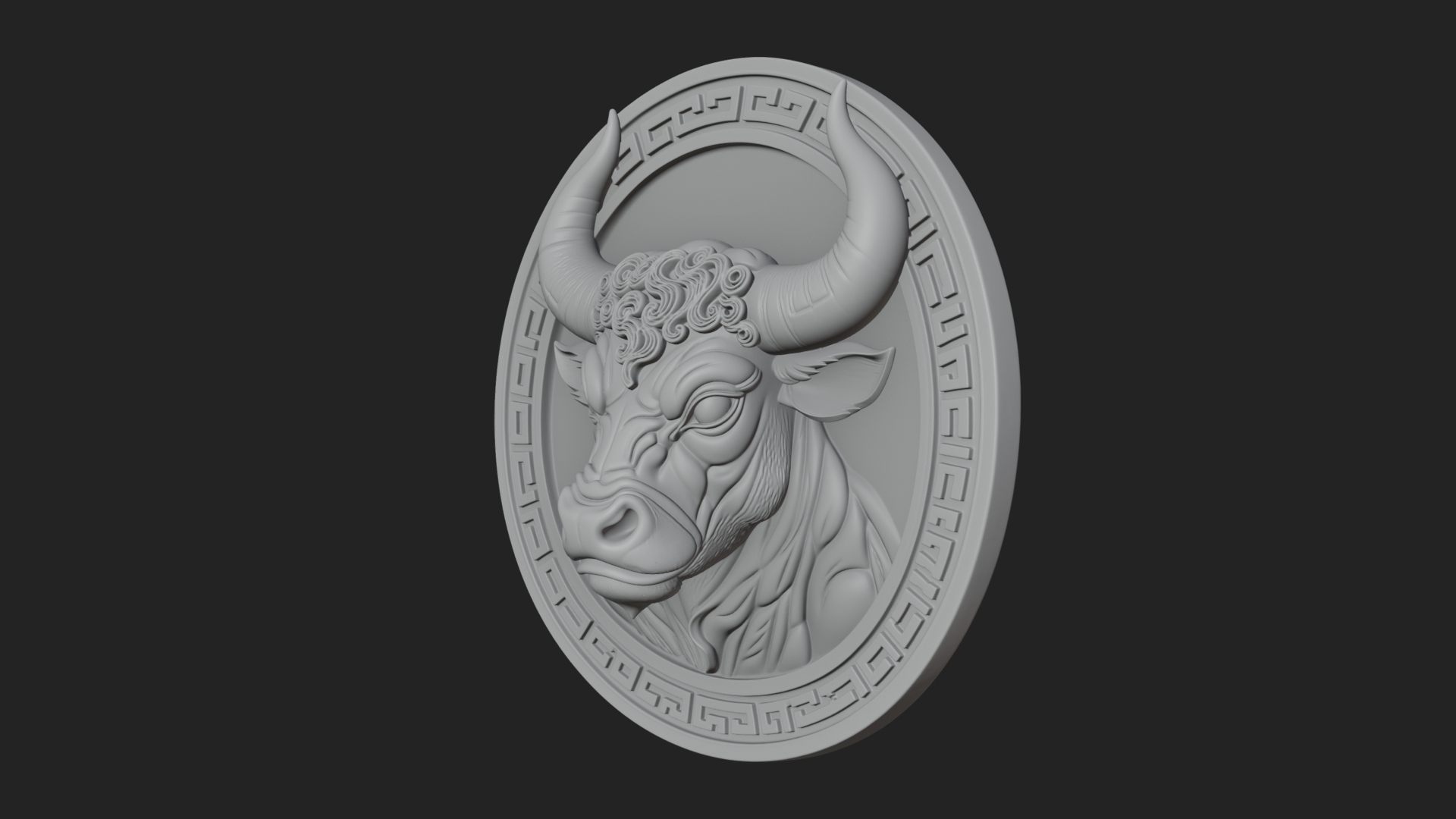 Bull Head Oval Relief Plaque Design 1 3D Print Model 3D Model