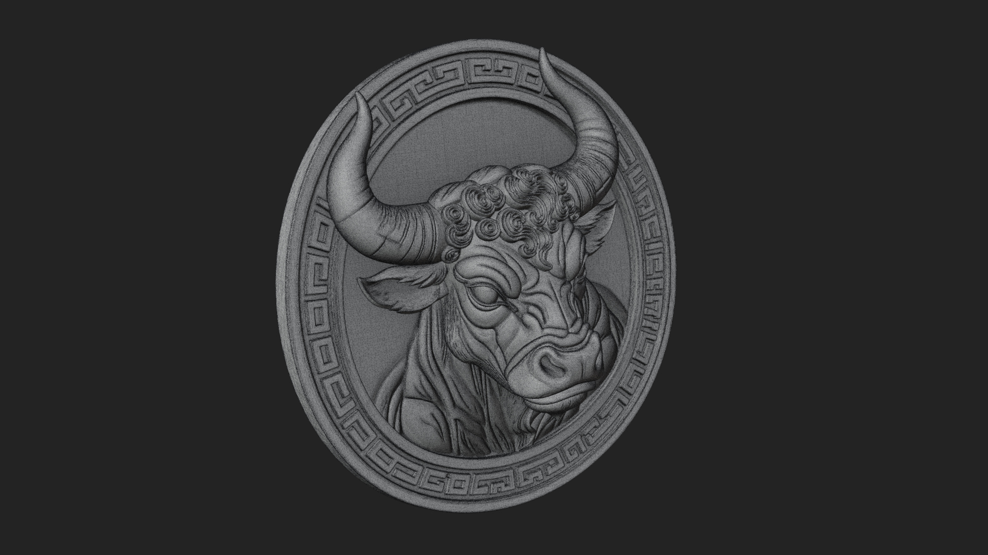 Bull Head Oval Relief Plaque Design 1 3D Print Model 3D Model
