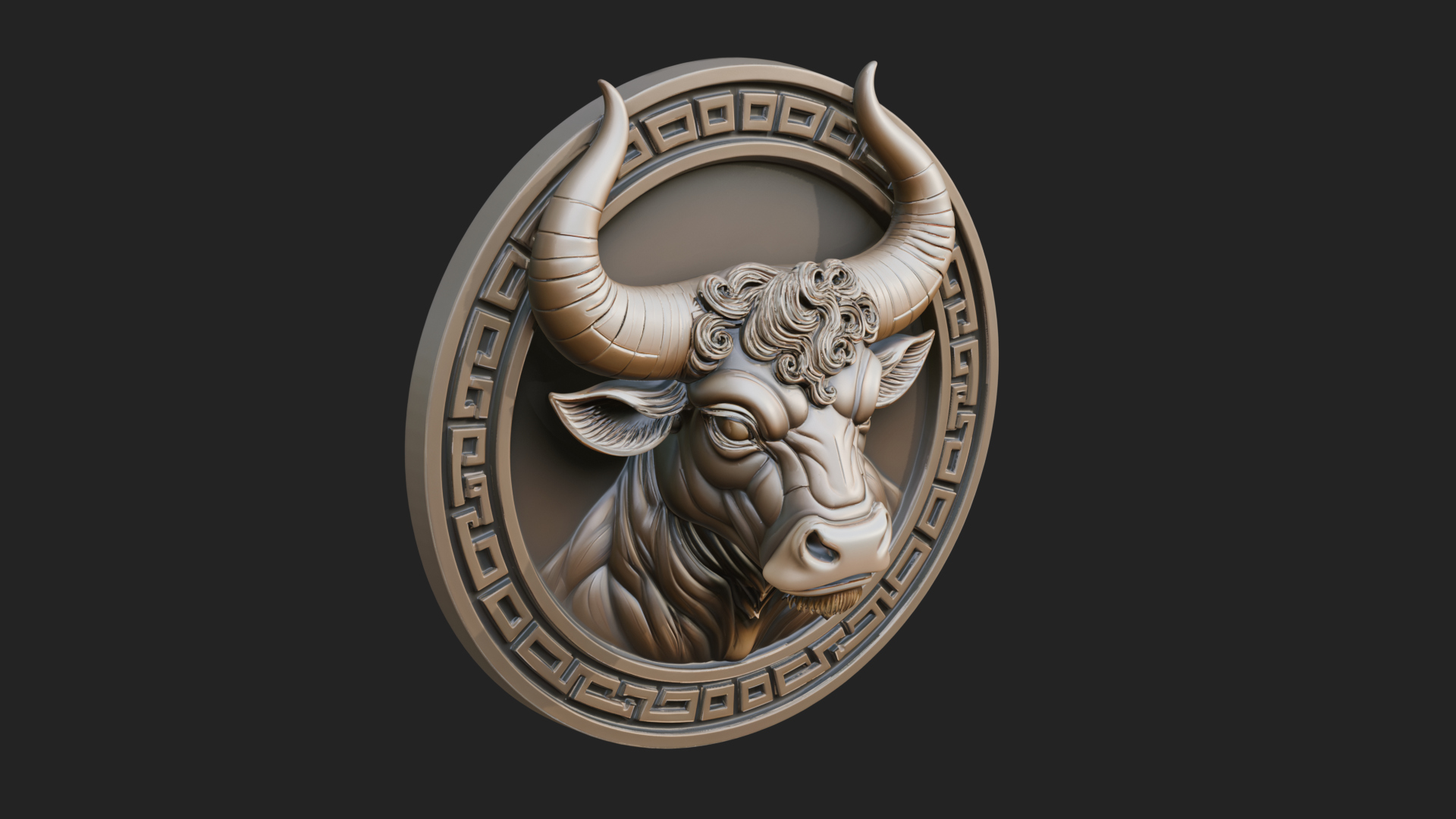Bull Head Oval Relief Plaque Design 2 3D Print Model 3D Model