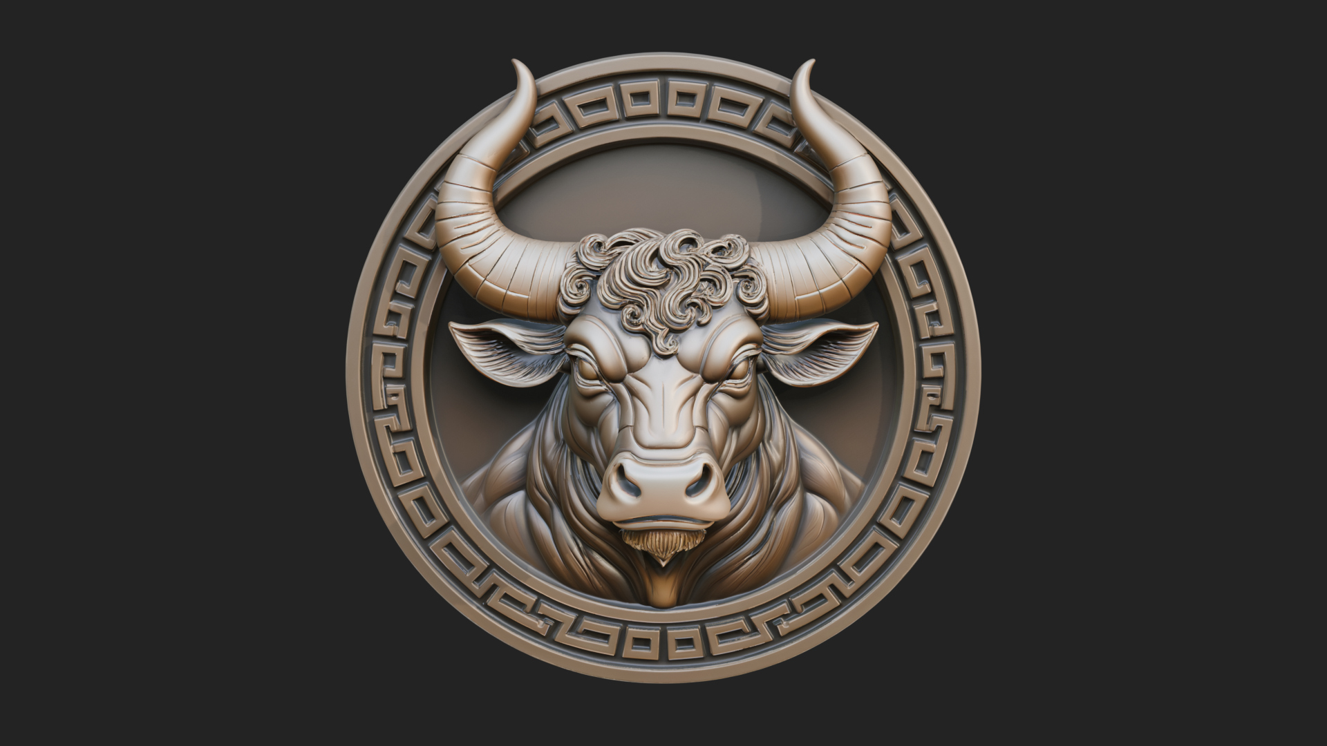 Bull Head Oval Relief Plaque Design 2 3D Print Model 3D Model