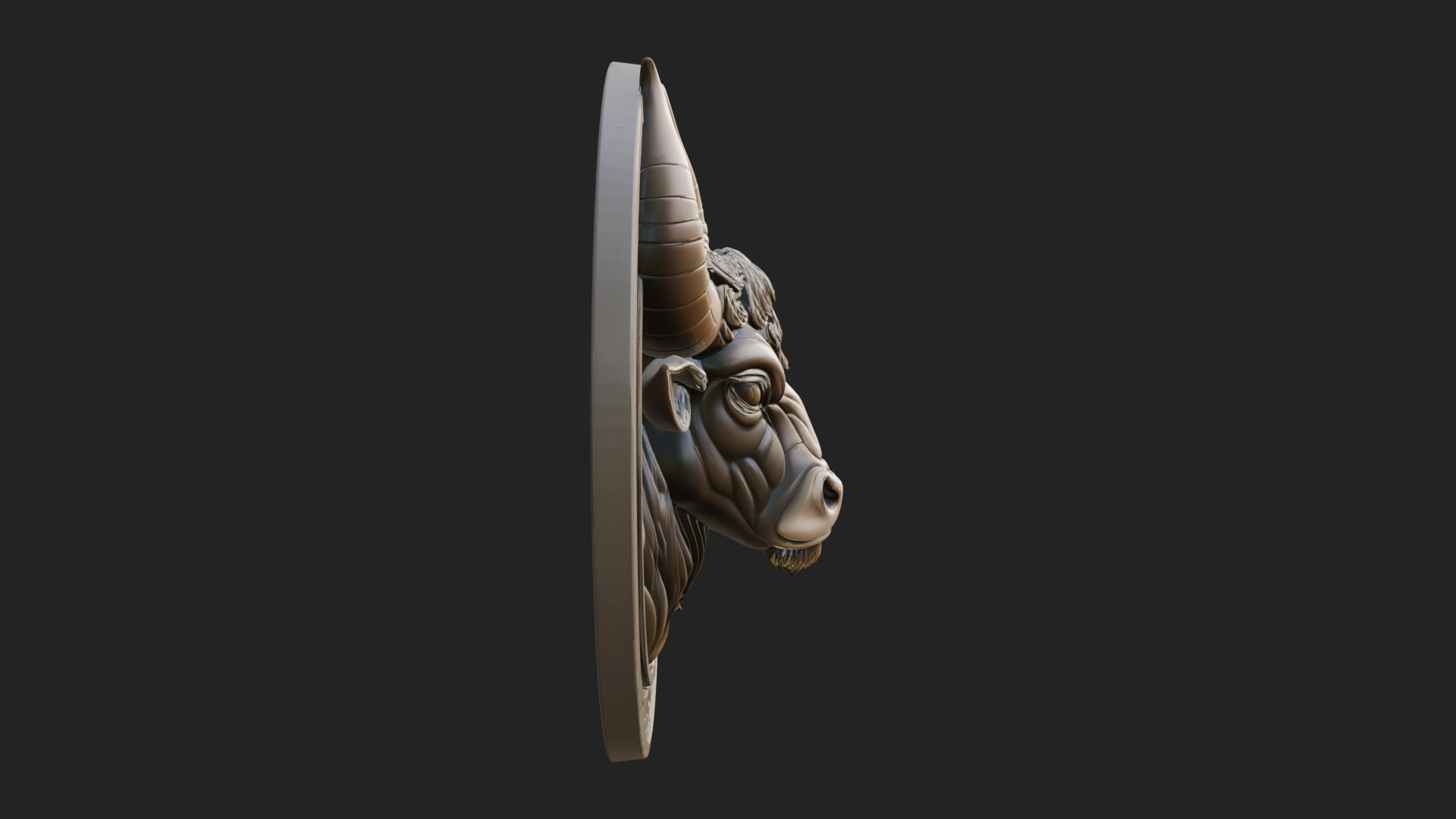 Bull Head Oval Relief Plaque Design 2 3D Print Model 3D Model