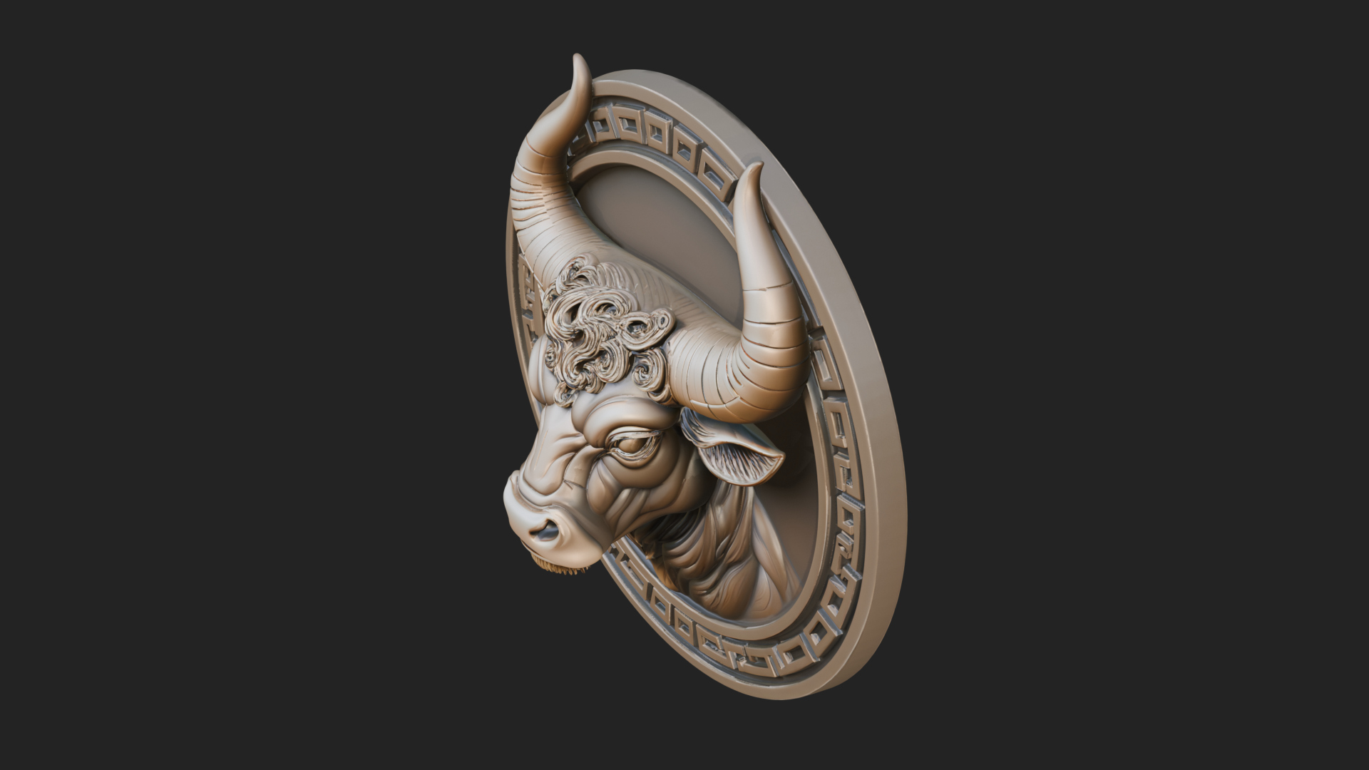 Bull Head Oval Relief Plaque Design 2 3D Print Model 3D Model