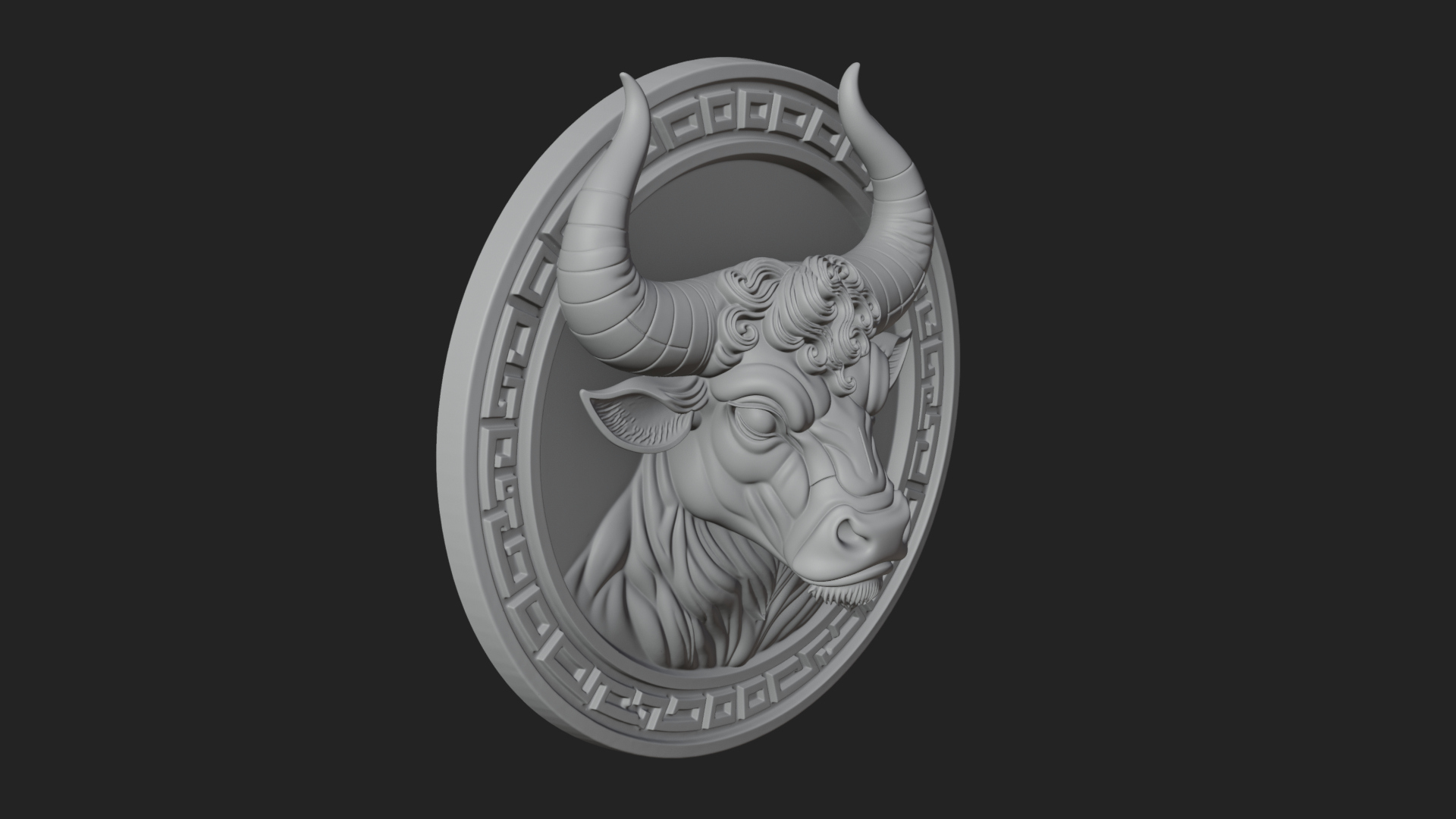 Bull Head Oval Relief Plaque Design 2 3D Print Model 3D Model