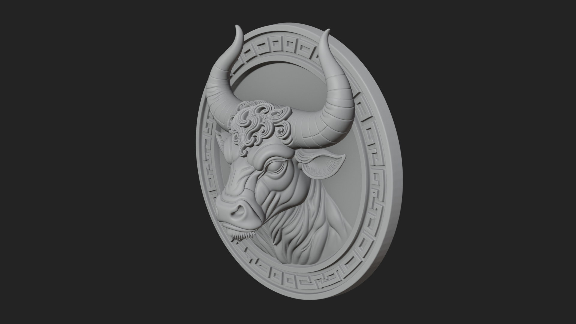 Bull Head Oval Relief Plaque Design 2 3D Print Model 3D Model