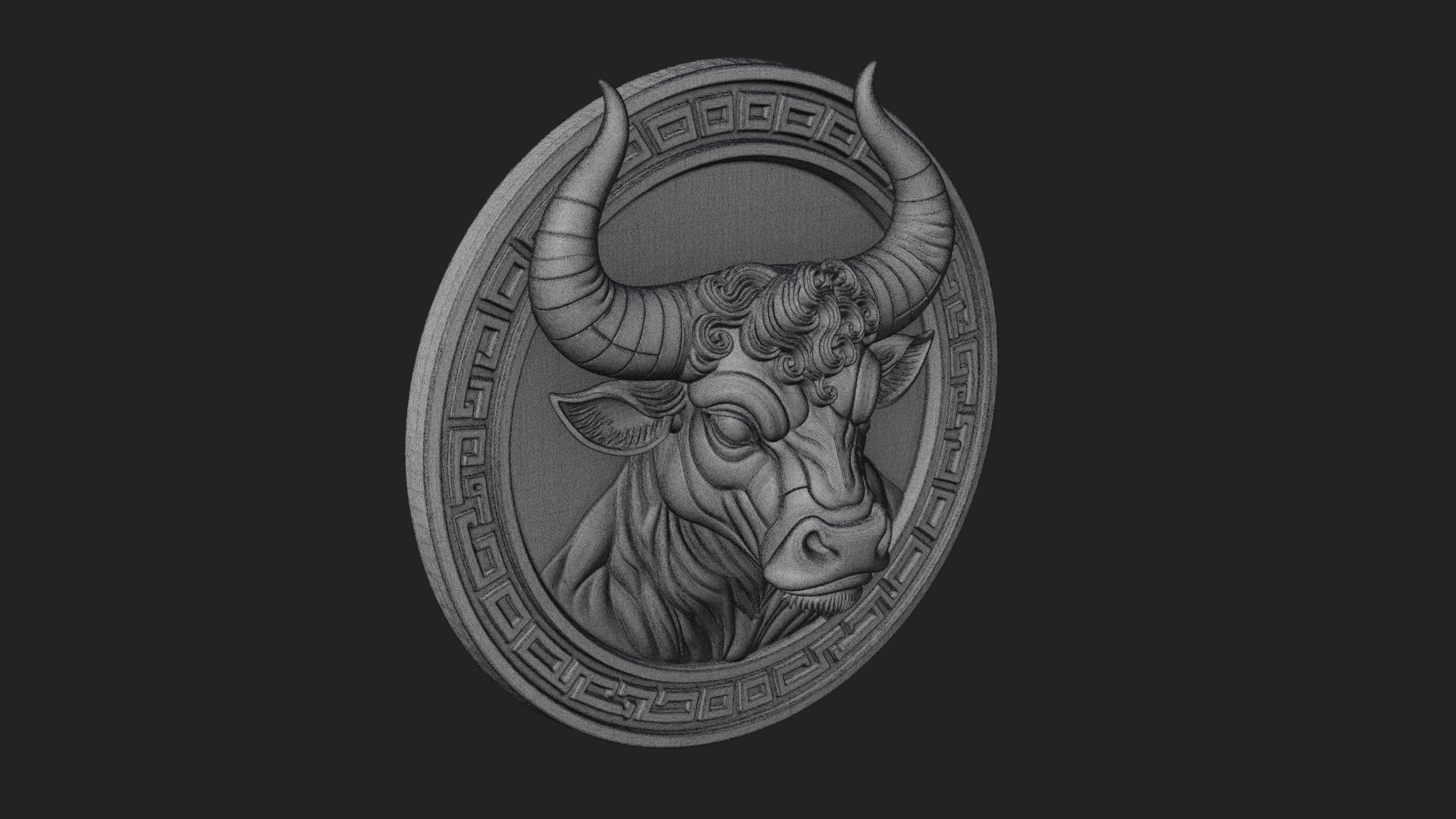 Bull Head Oval Relief Plaque Design 2 3D Print Model 3D Model