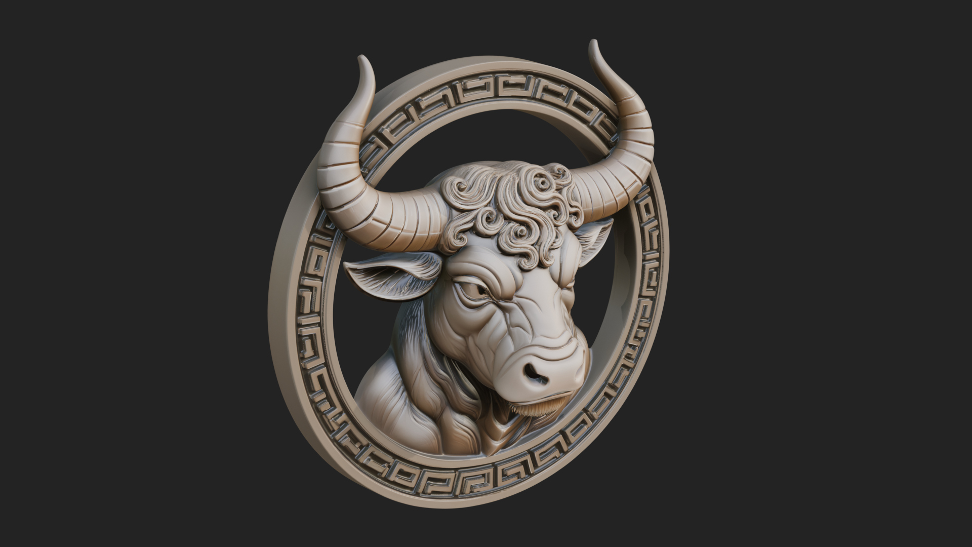 Bull Head Oval Relief Plaque Design 3 3D Print Model 3D Model