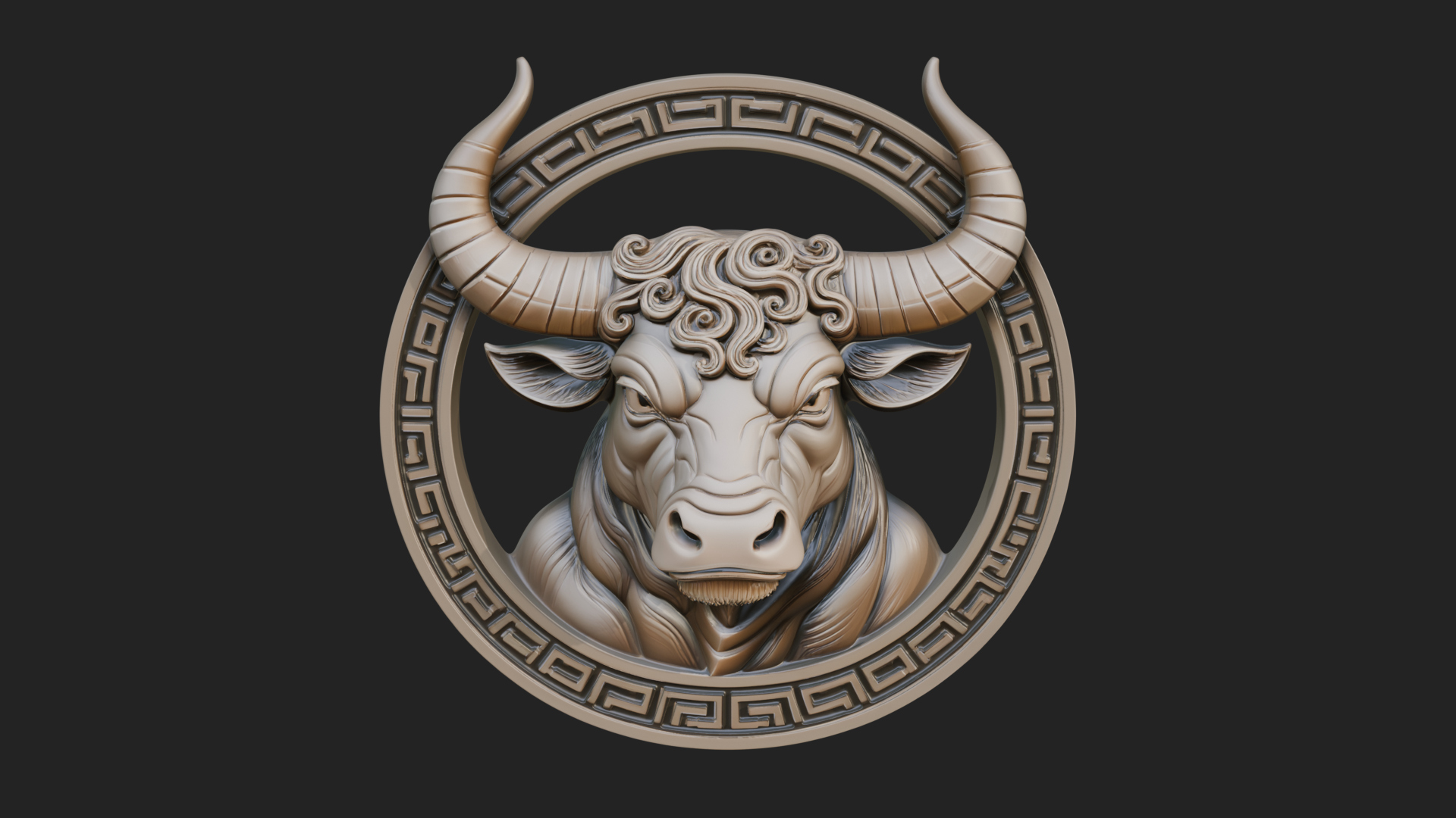 Bull Head Oval Relief Plaque Design 3 3D Print Model 3D Model