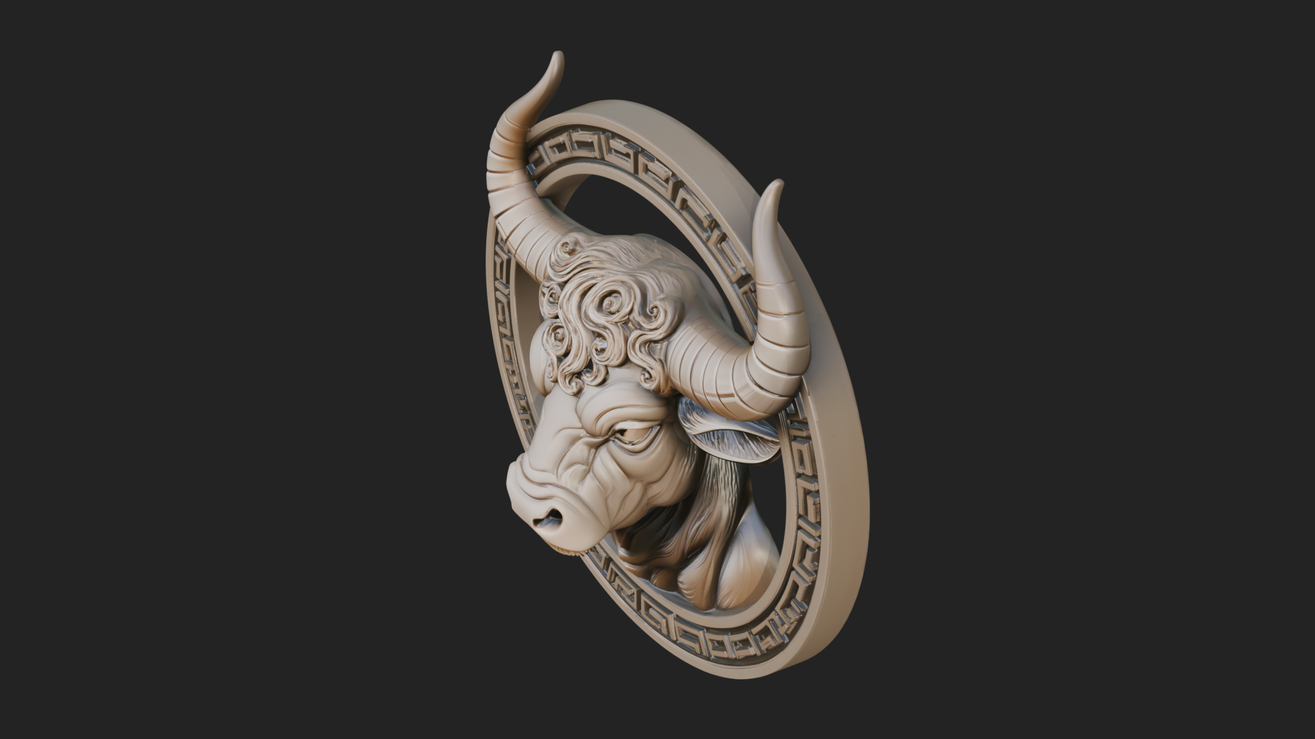 Bull Head Oval Relief Plaque Design 3 3D Print Model 3D Model