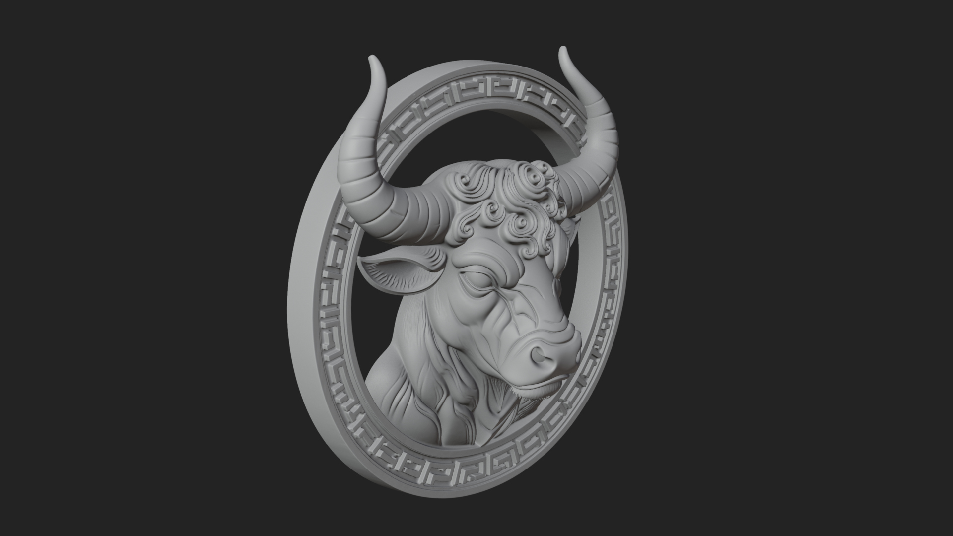 Bull Head Oval Relief Plaque Design 3 3D Print Model 3D Model
