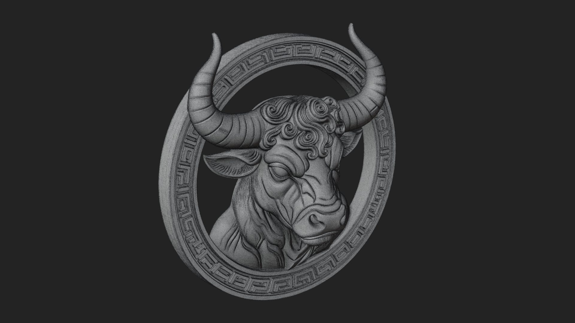 Bull Head Oval Relief Plaque Design 3 3D Print Model 3D Model