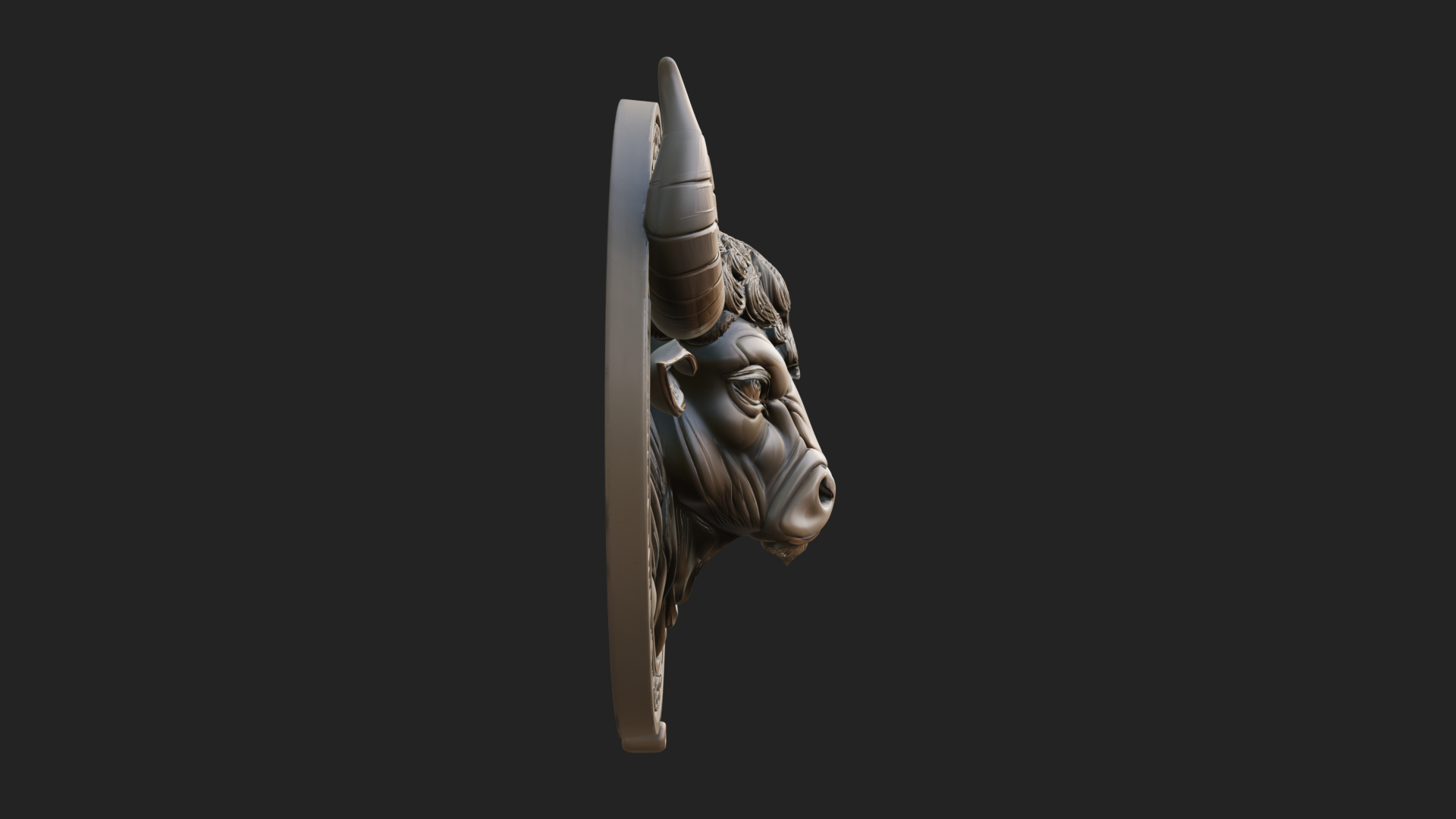 Bull Head Oval Relief Plaque Design 4 3D Print Model 3D Model