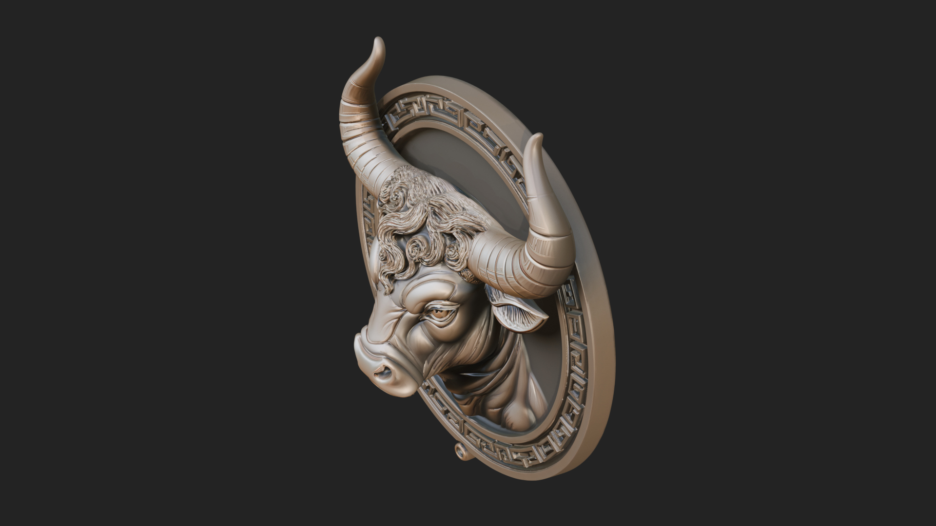 Bull Head Oval Relief Plaque Design 4 3D Print Model 3D Model
