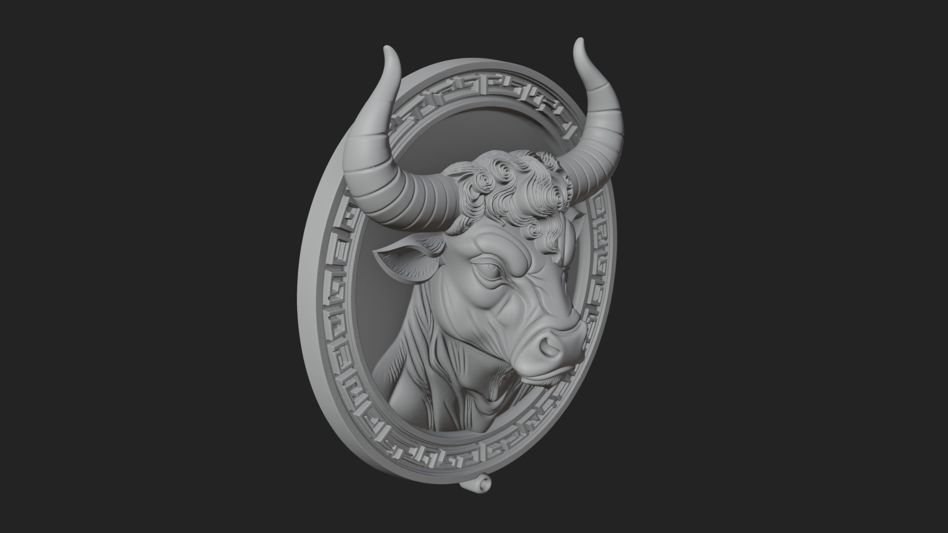 Bull Head Oval Relief Plaque Design 4 3D Print Model 3D Model