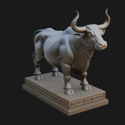 Bull on Pedestal Statue Design 3 3d Print Model