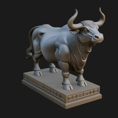 Bull on Pedestal Statue Design 4 3D Print Model