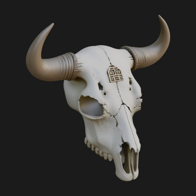 Bull Skull Statue Design 3 3D Print Model