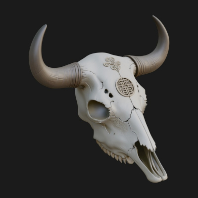 Bull Skull Statue Design 4 3D Print Model