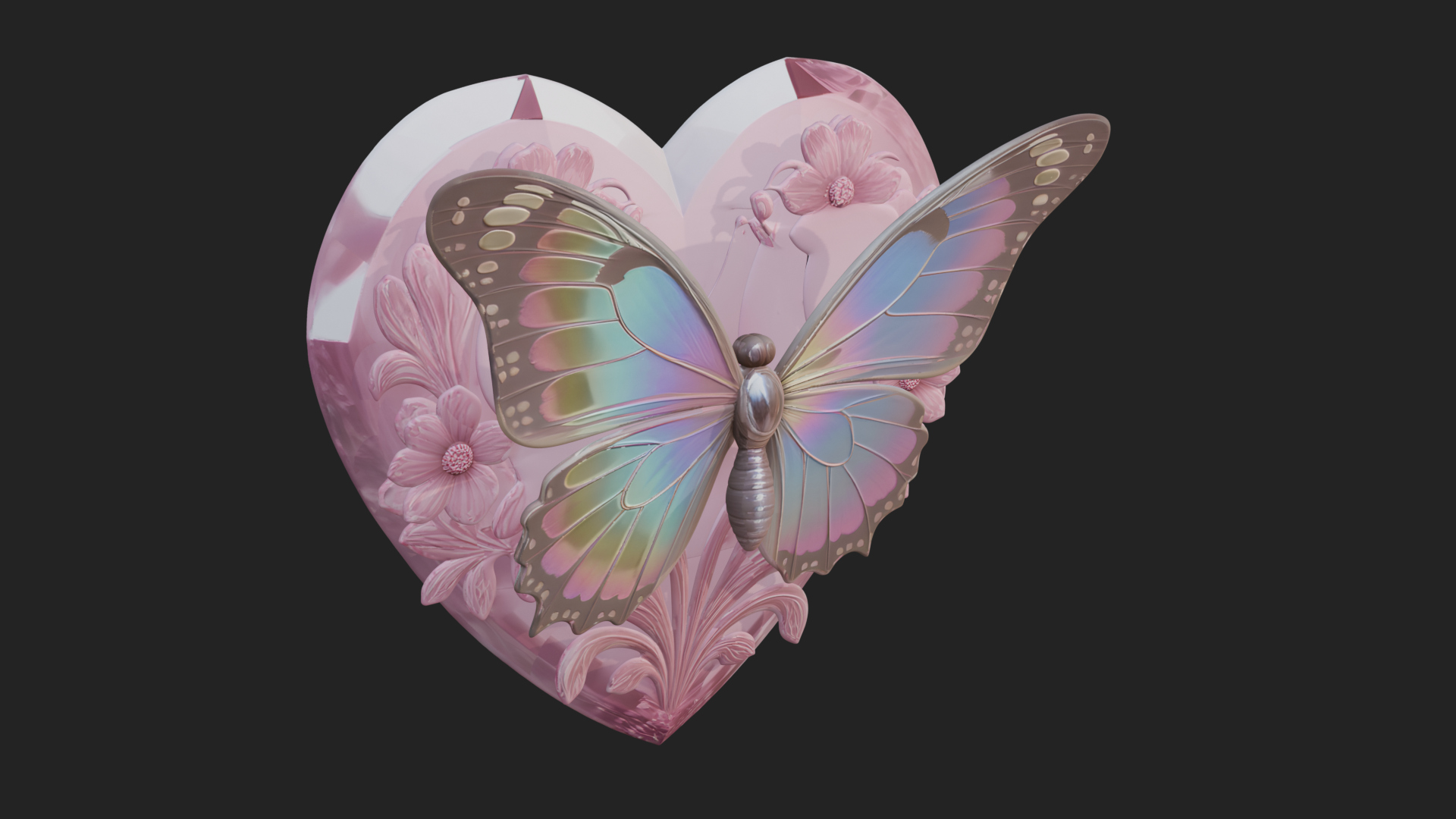 Butterfly Carved Heart Plaque Design 1 3D Print Model 3D Model