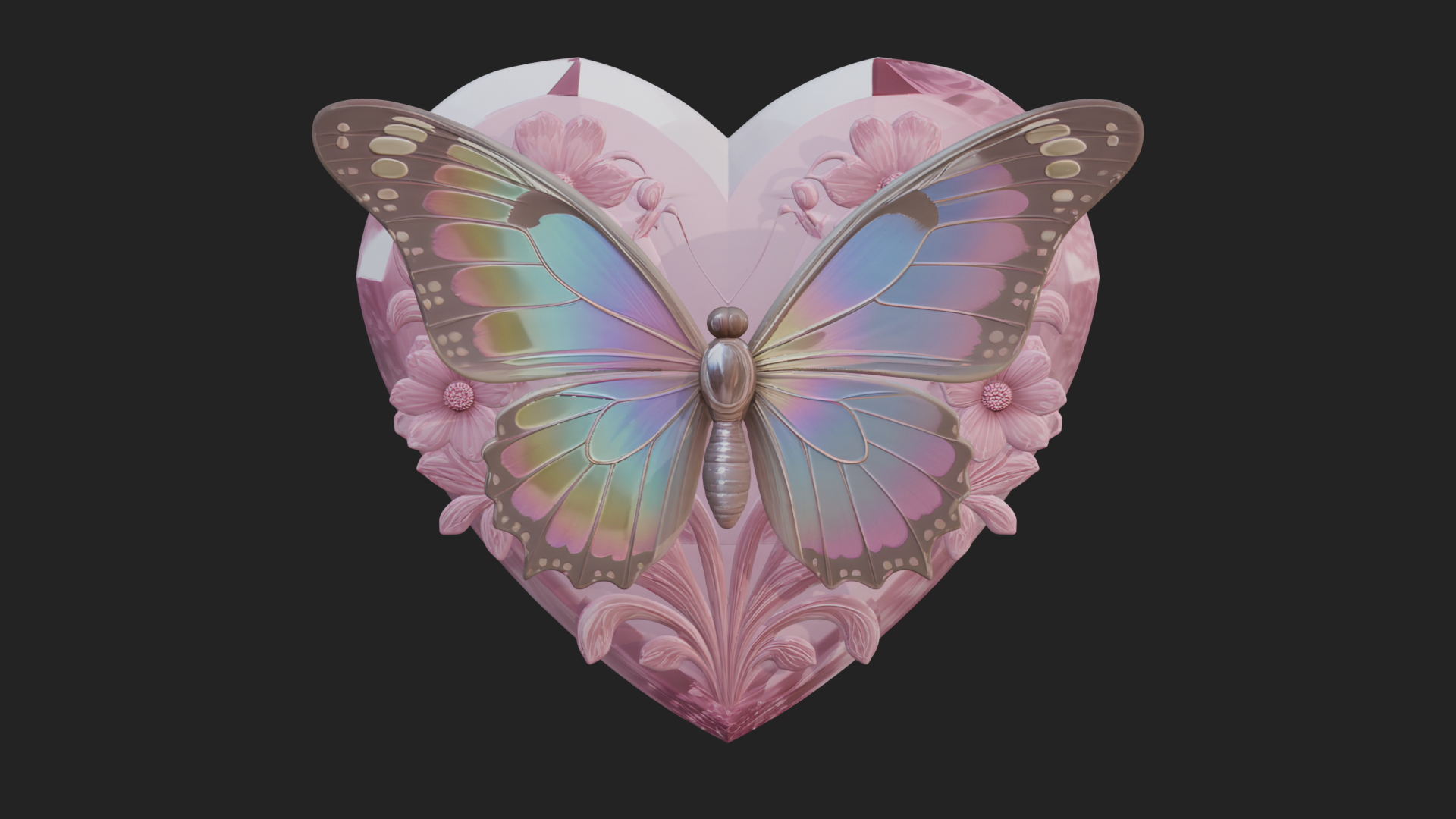 Butterfly Carved Heart Plaque Design 1 3D Print Model 3D Model