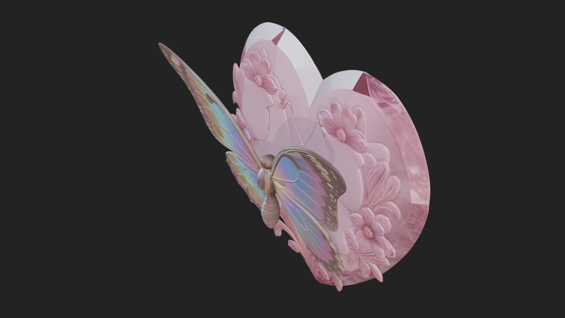 Butterfly Carved Heart Plaque Design 1 3D Print Model 3D Model