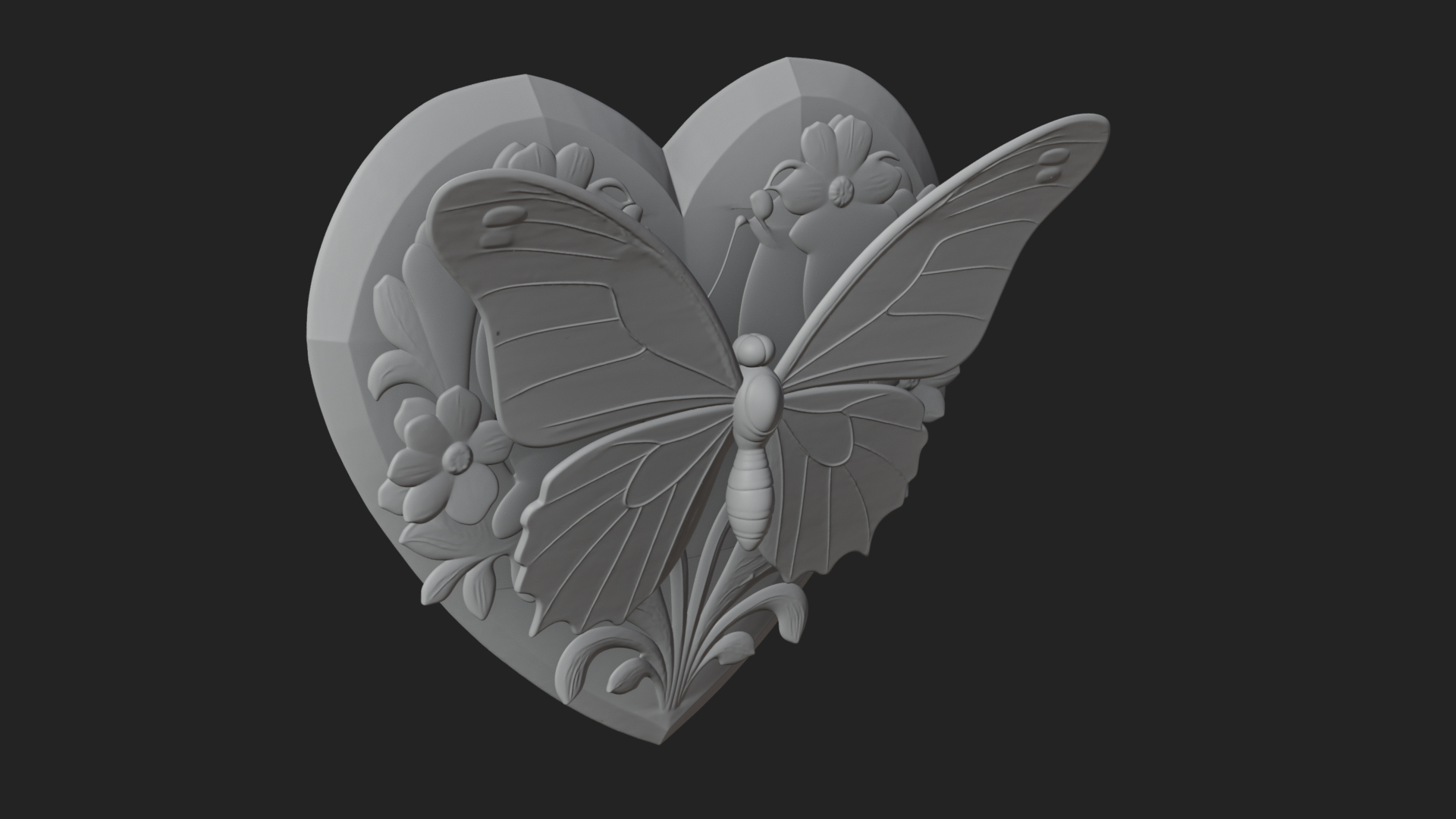 Butterfly Carved Heart Plaque Design 1 3D Print Model 3D Model