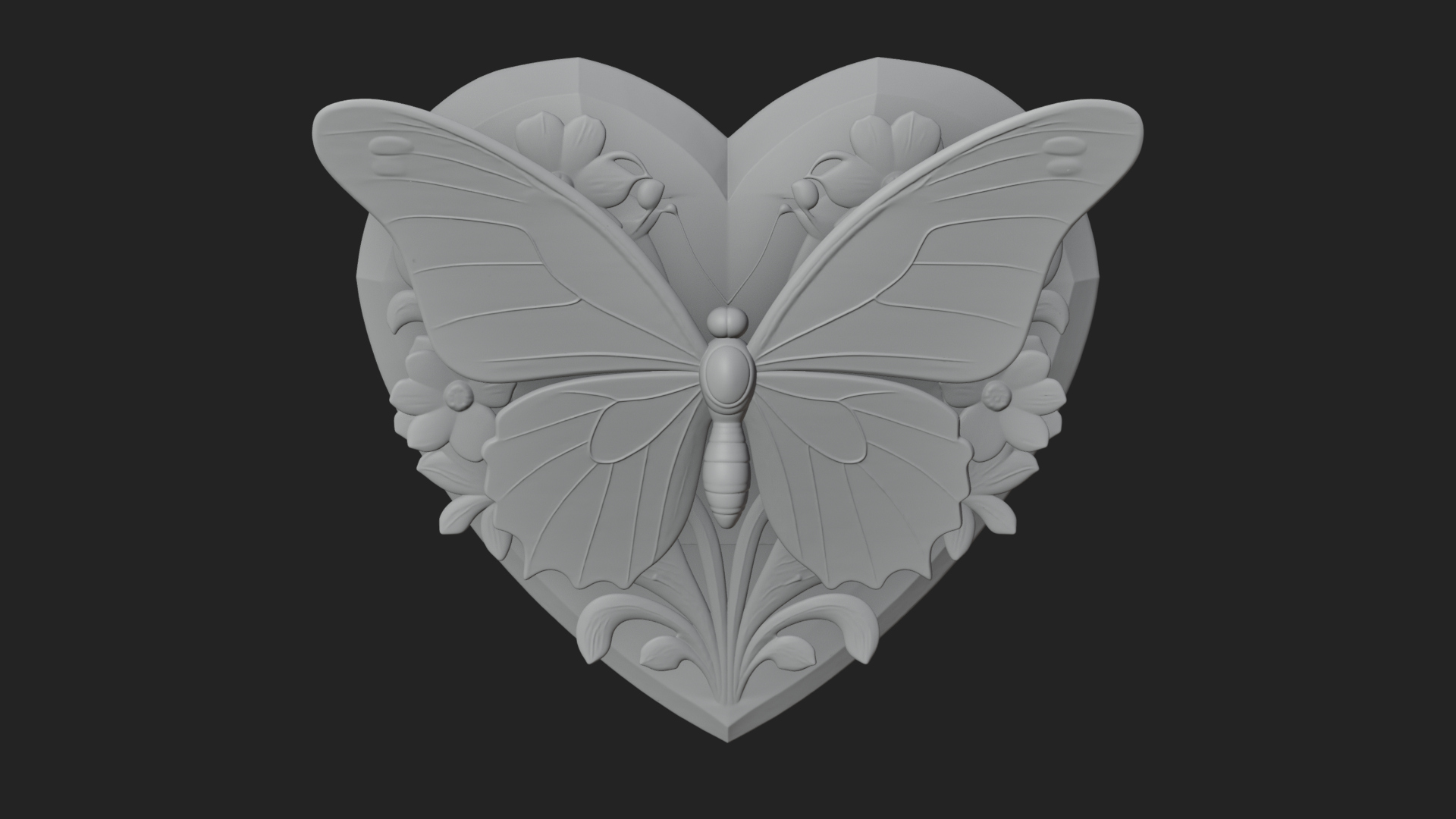Butterfly Carved Heart Plaque Design 1 3D Print Model 3D Model