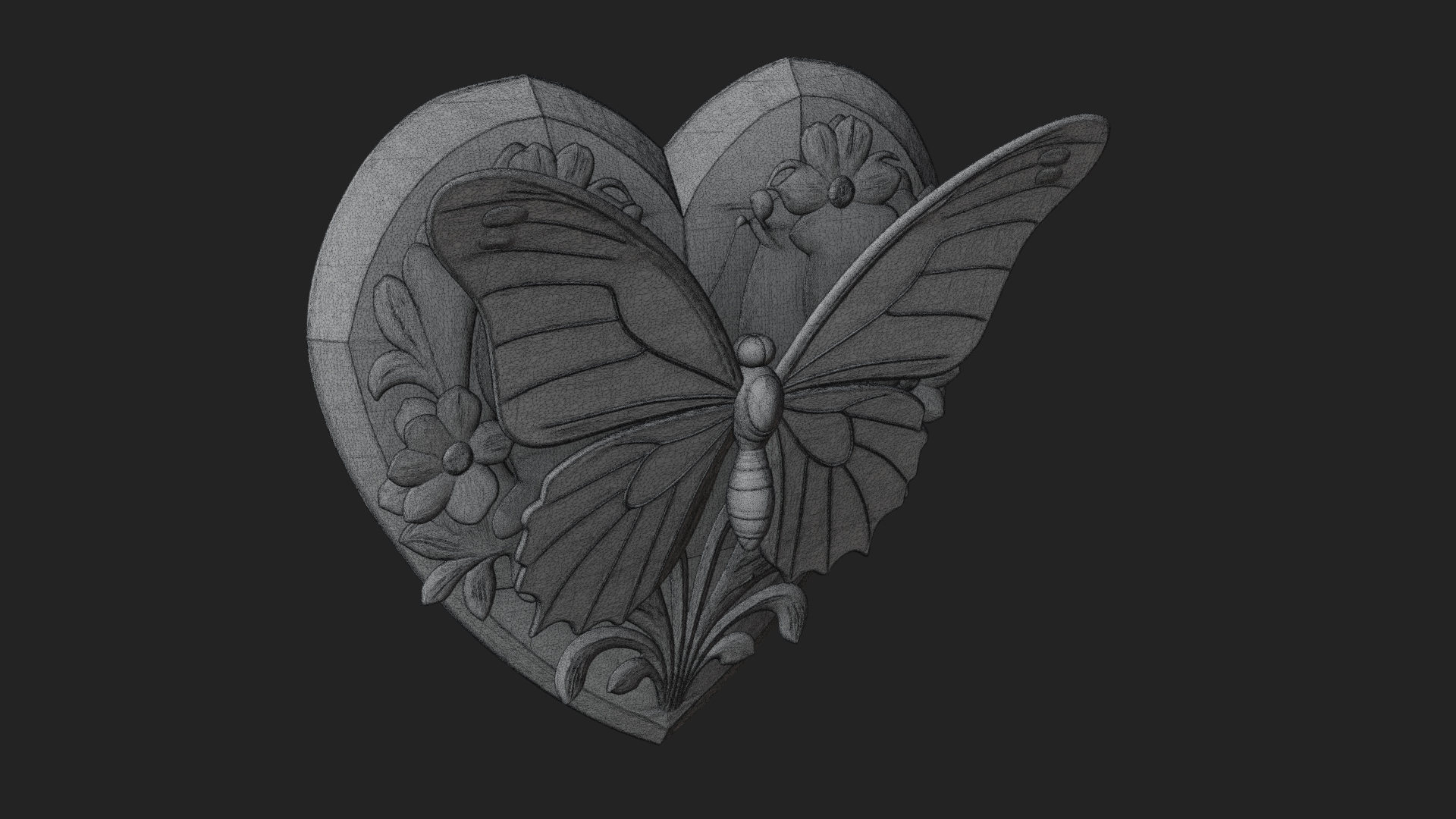 Butterfly Carved Heart Plaque Design 1 3D Print Model 3D Model