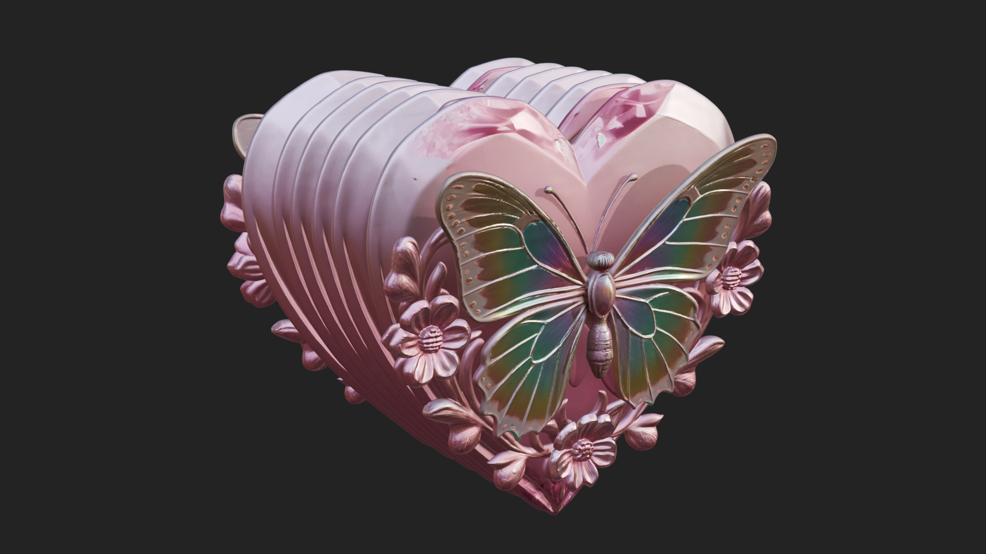 Butterfly Carved Heart Plaque Design 2 3D Print Model 3D Model