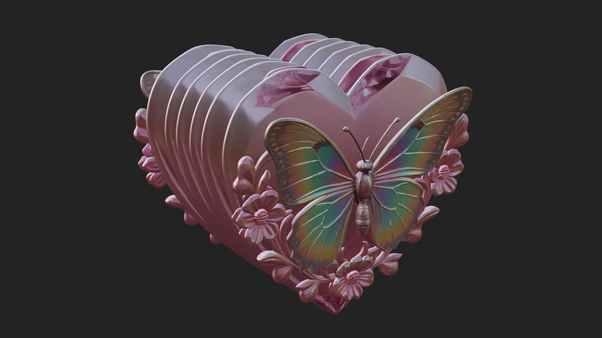 Butterfly Carved Heart Plaque Design 2 3D Print Model 3D Model