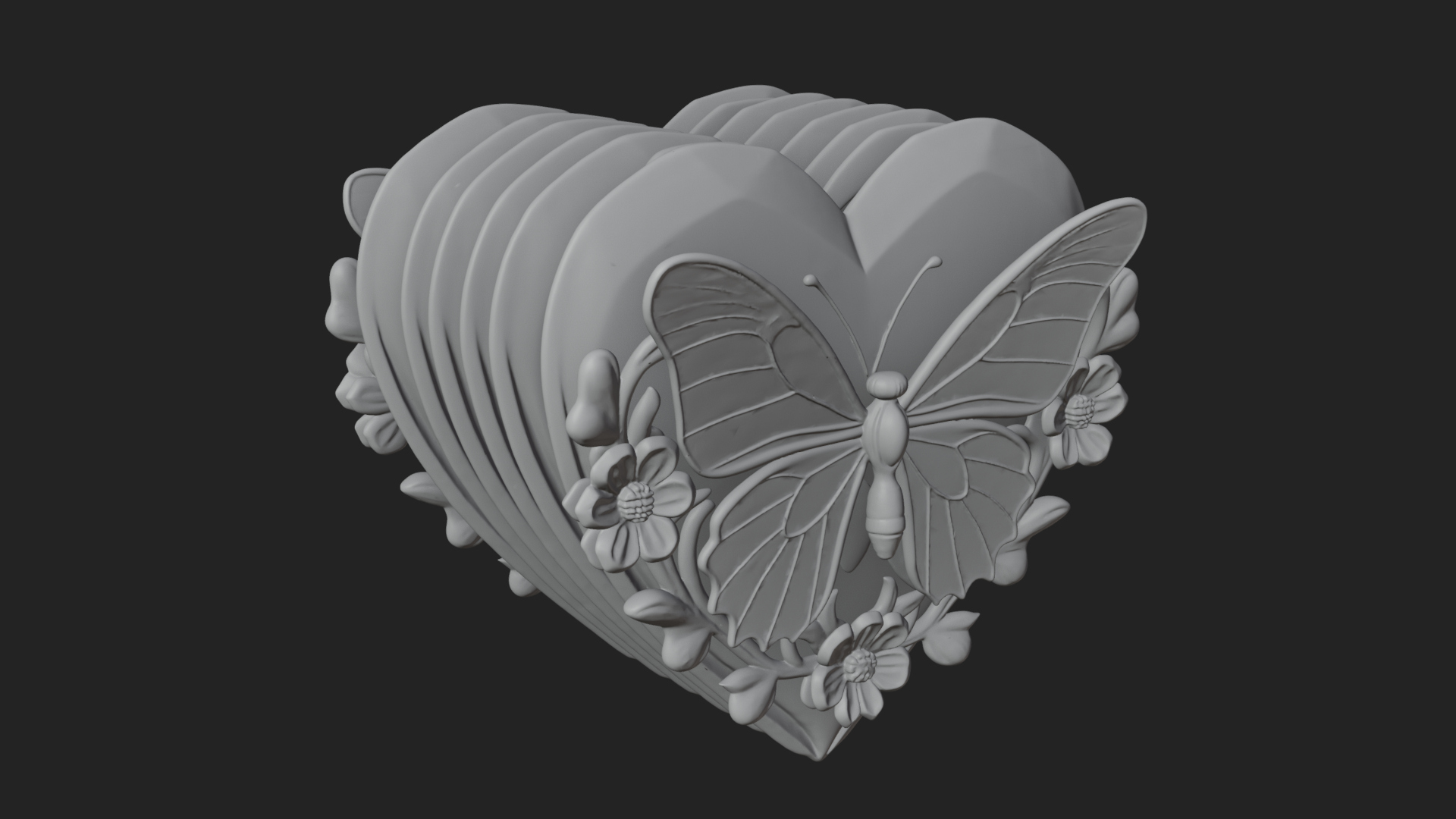 Butterfly Carved Heart Plaque Design 2 3D Print Model 3D Model