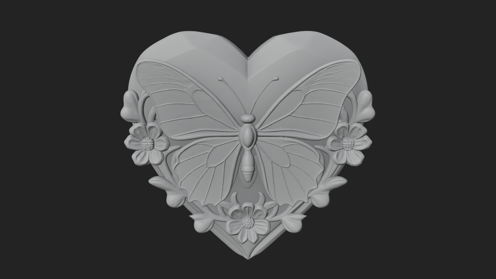 Butterfly Carved Heart Plaque Design 2 3D Print Model 3D Model