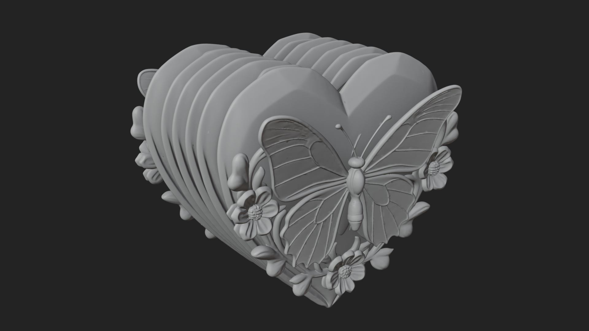 Butterfly Carved Heart Plaque Design 2 3D Print Model 3D Model