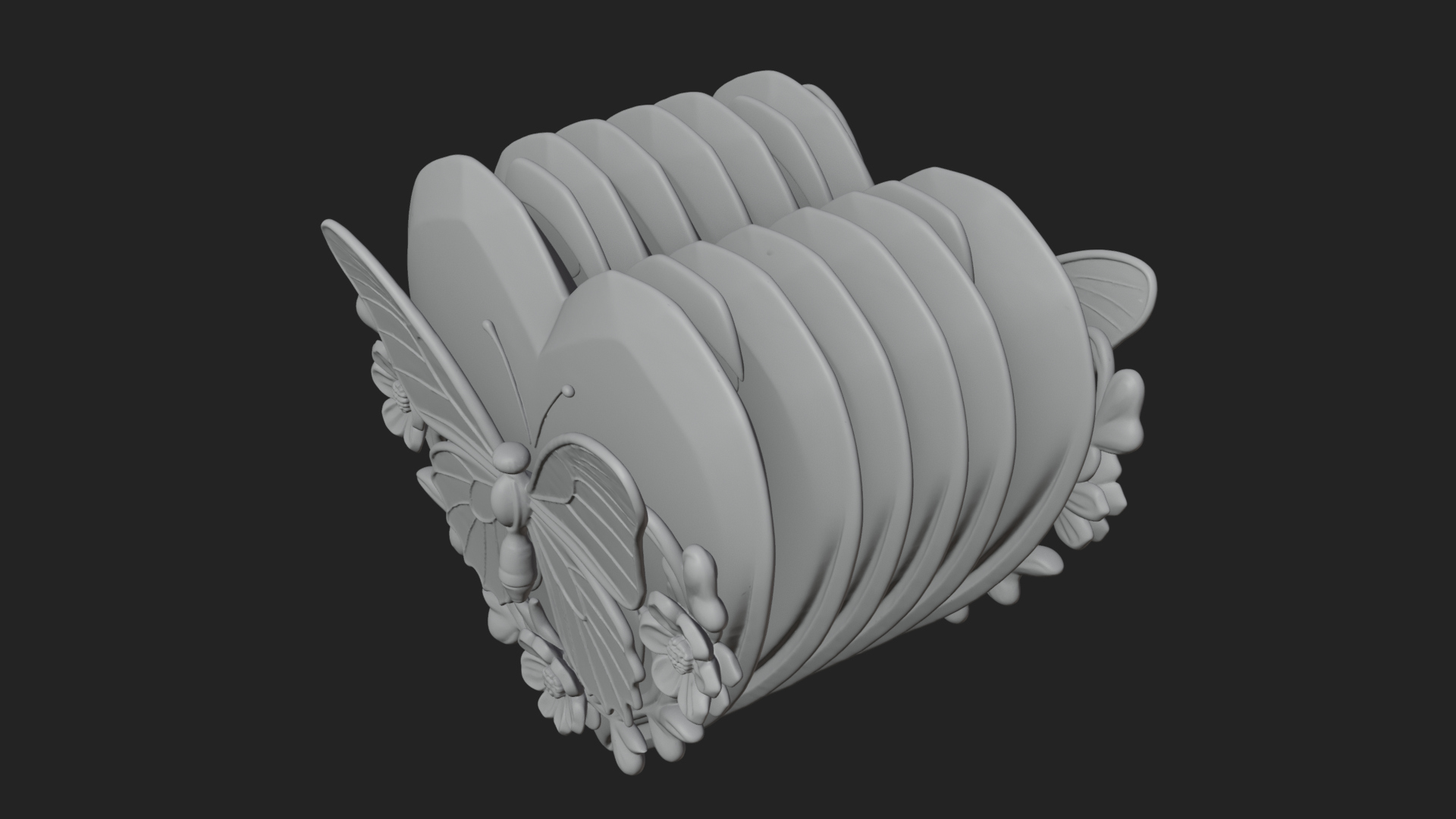 Butterfly Carved Heart Plaque Design 2 3D Print Model 3D Model
