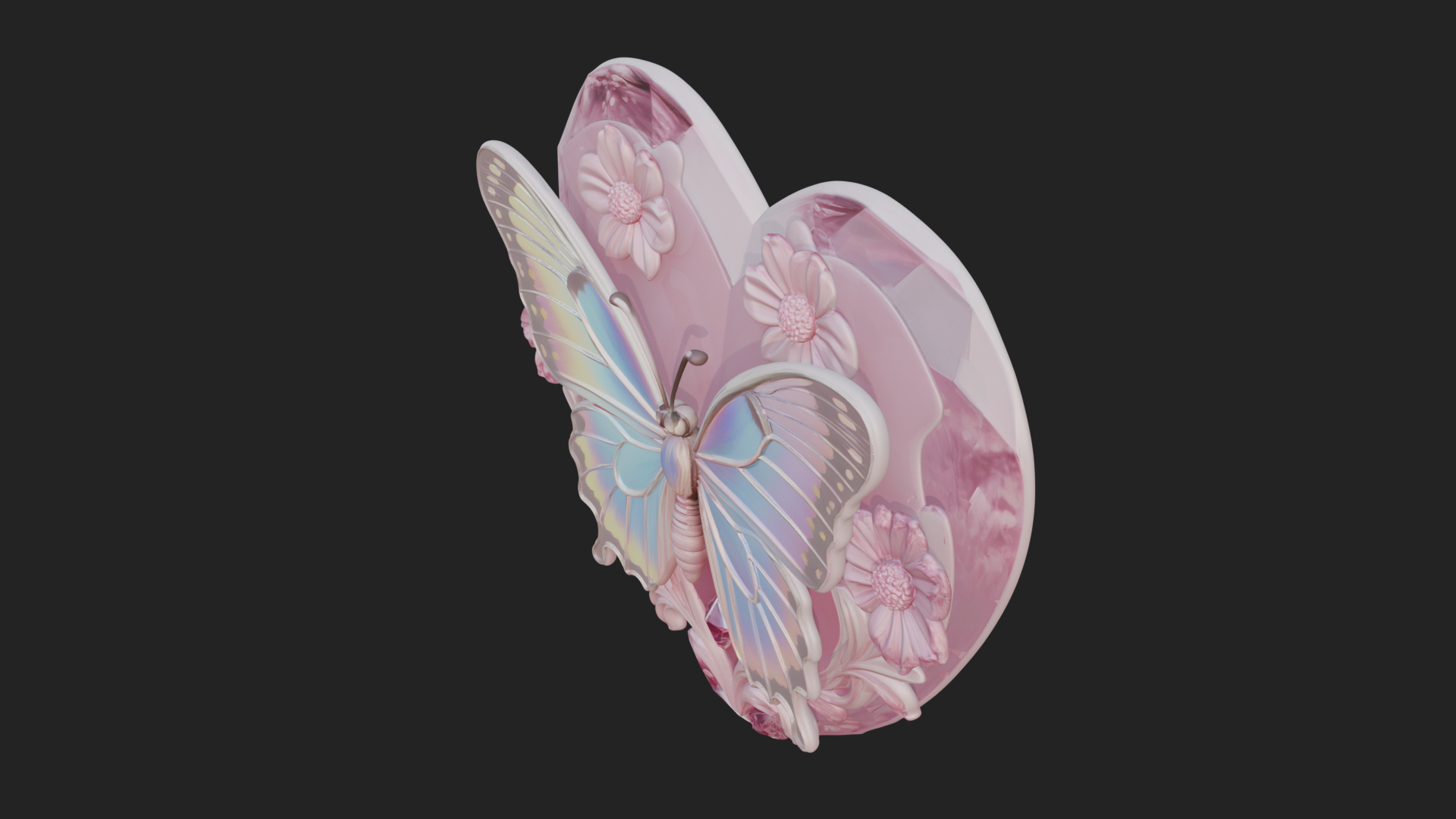 Butterfly Carved Heart Plaque Design 3 3D Print Model 3D Model