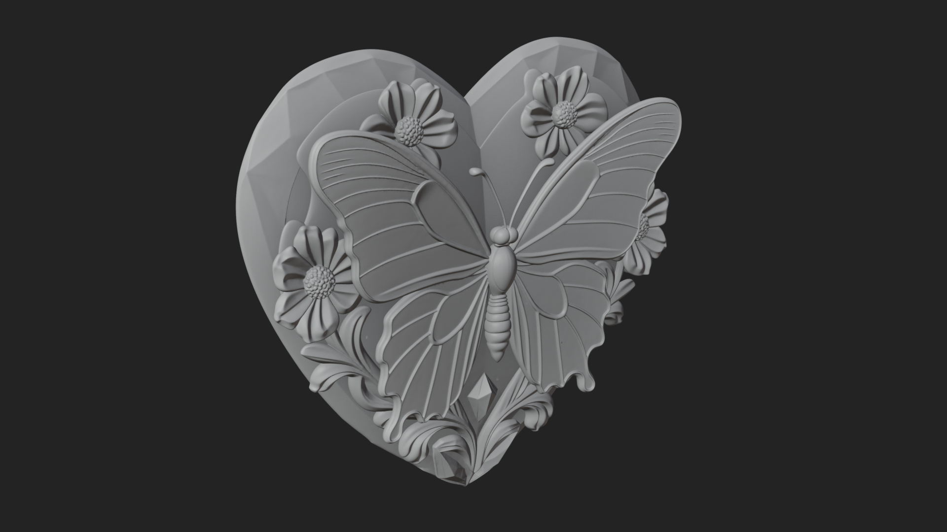 Butterfly Carved Heart Plaque Design 3 3D Print Model 3D Model