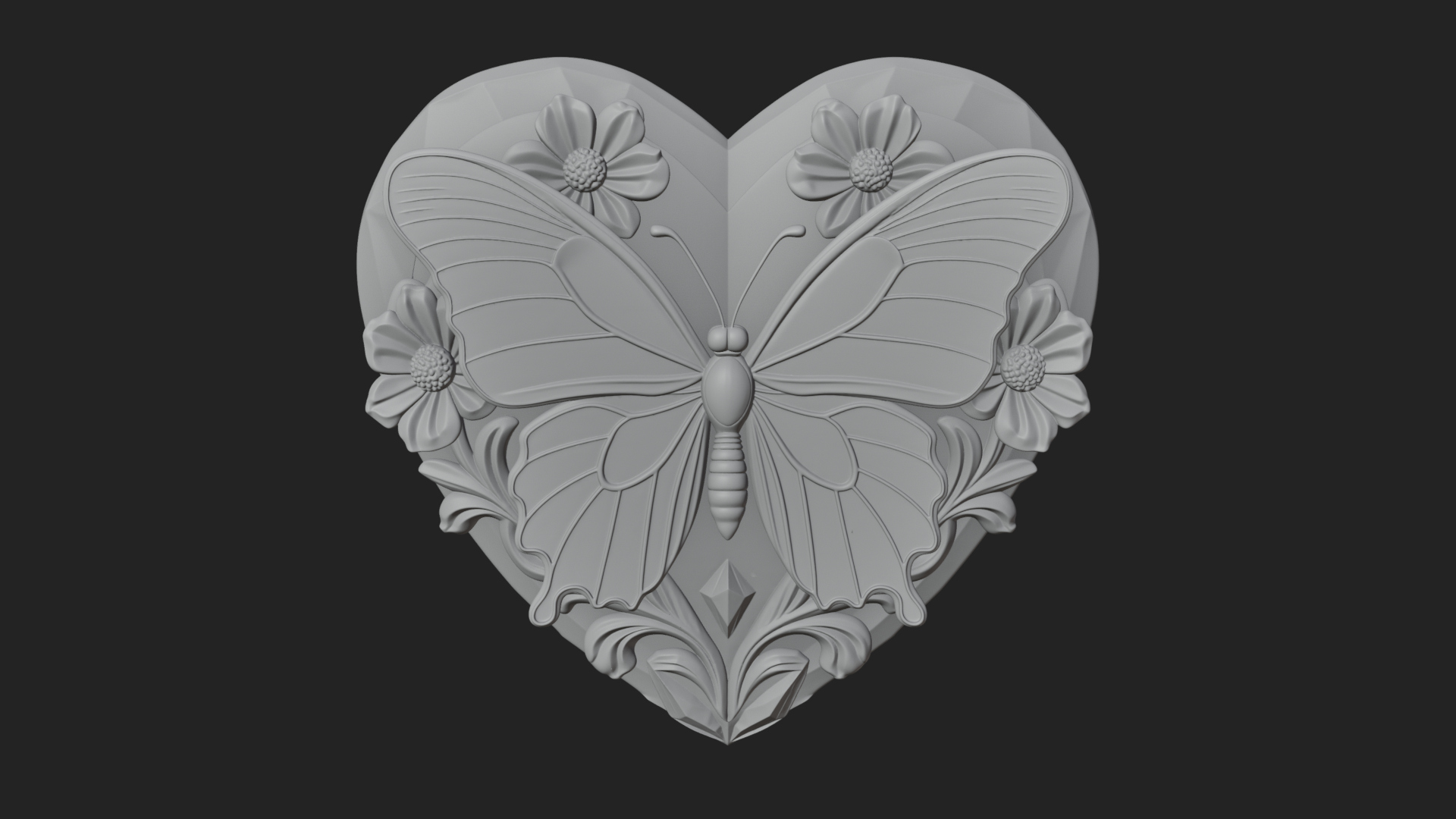 Butterfly Carved Heart Plaque Design 3 3D Print Model 3D Model