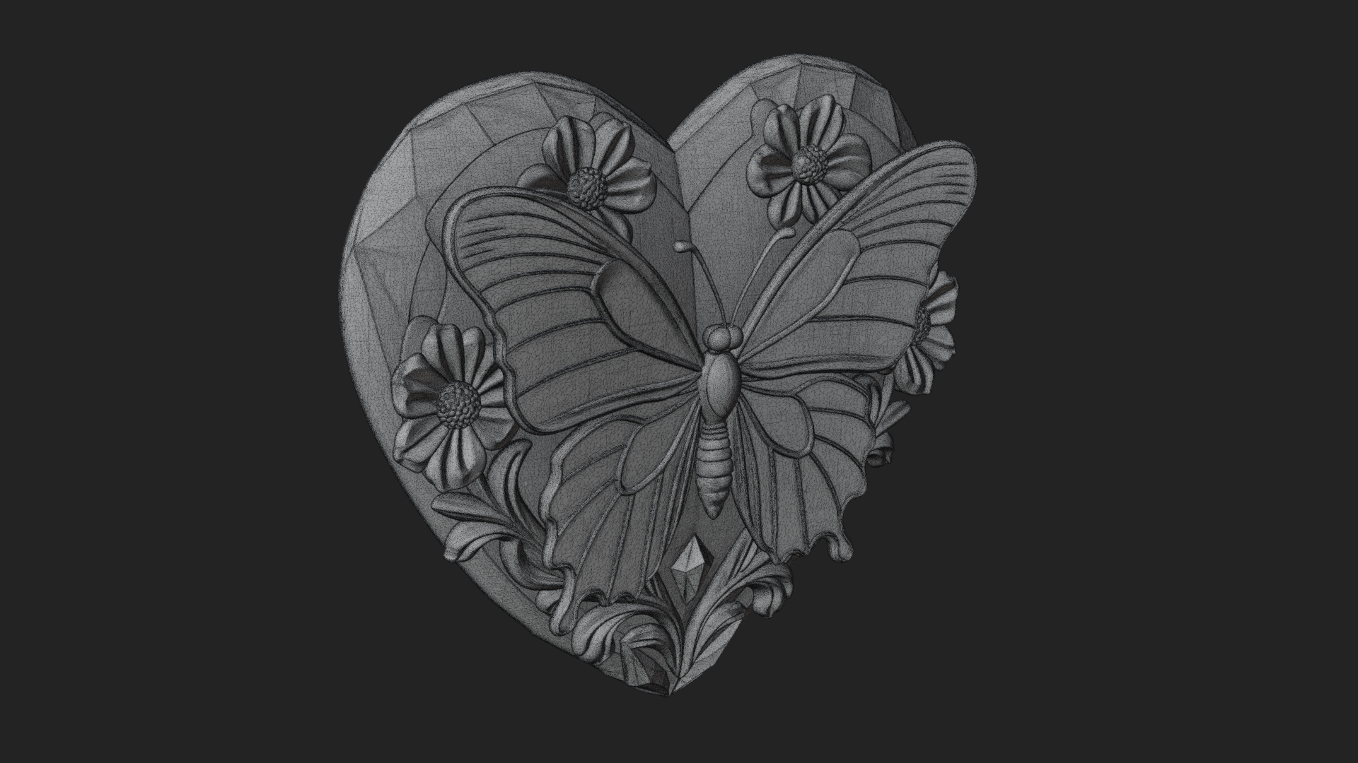 Butterfly Carved Heart Plaque Design 3 3D Print Model 3D Model
