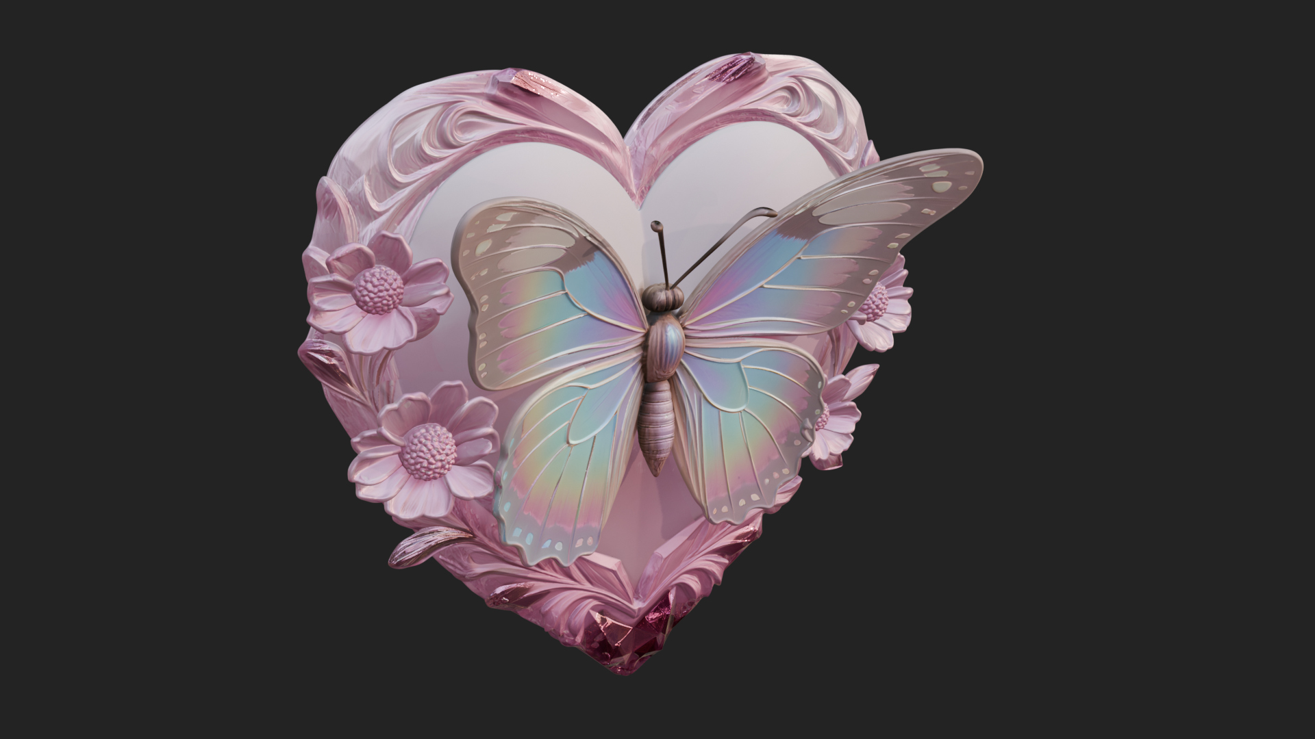 Butterfly Carved Heart Plaque Design 4 3D Print Model 3D Model