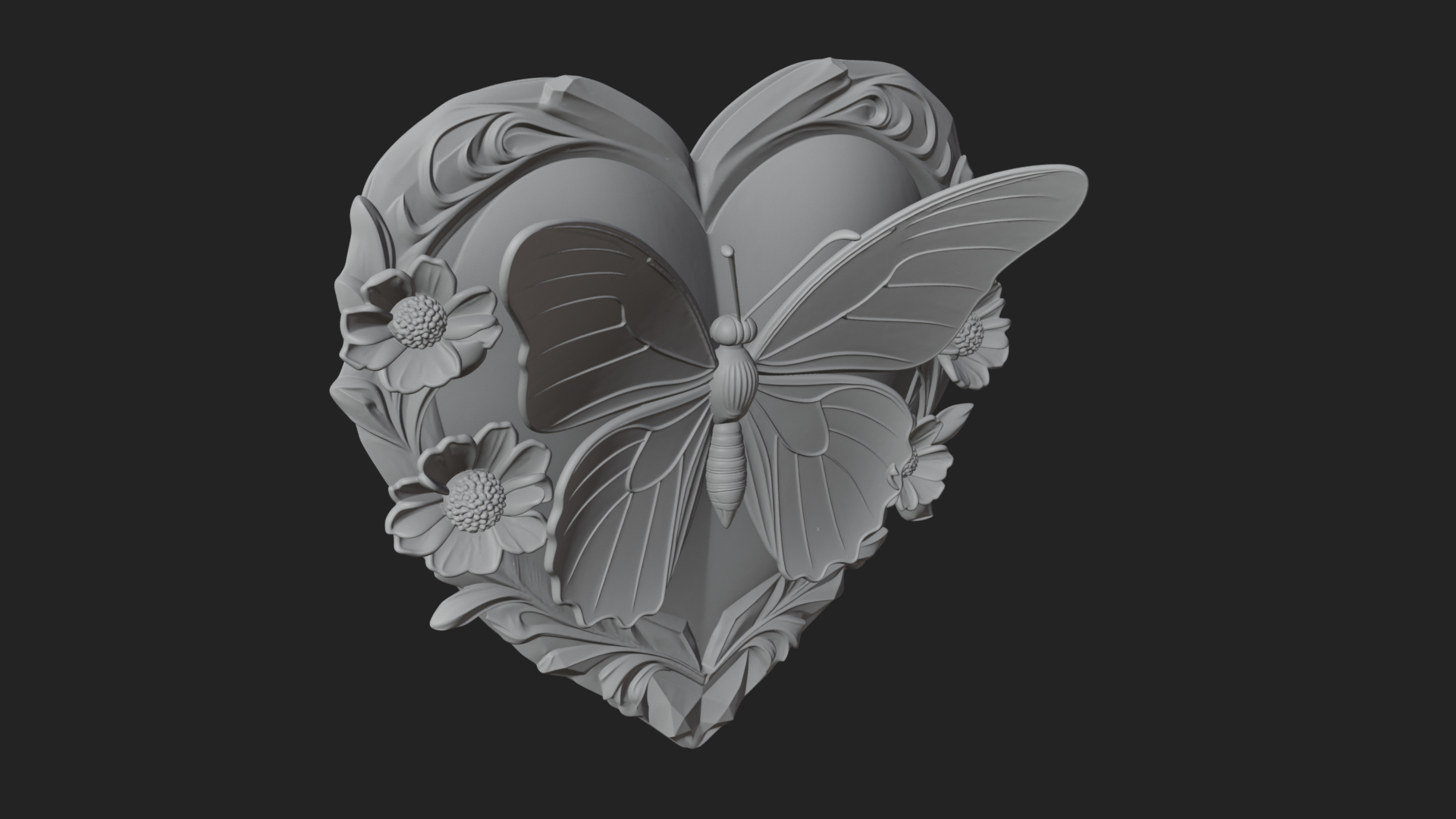 Butterfly Carved Heart Plaque Design 4 3D Print Model 3D Model