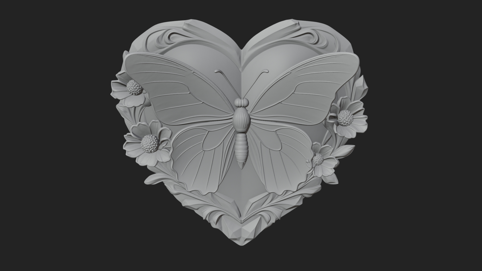 Butterfly Carved Heart Plaque Design 4 3D Print Model 3D Model
