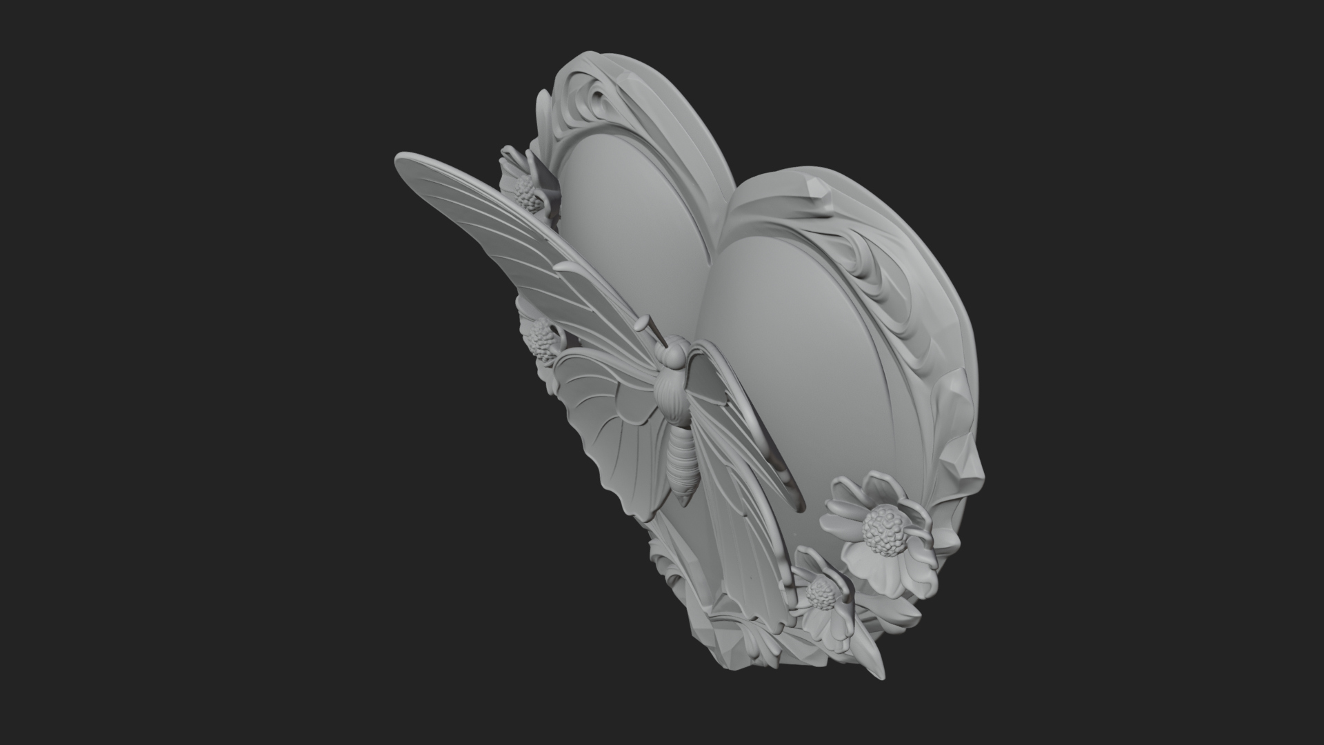Butterfly Carved Heart Plaque Design 4 3D Print Model 3D Model