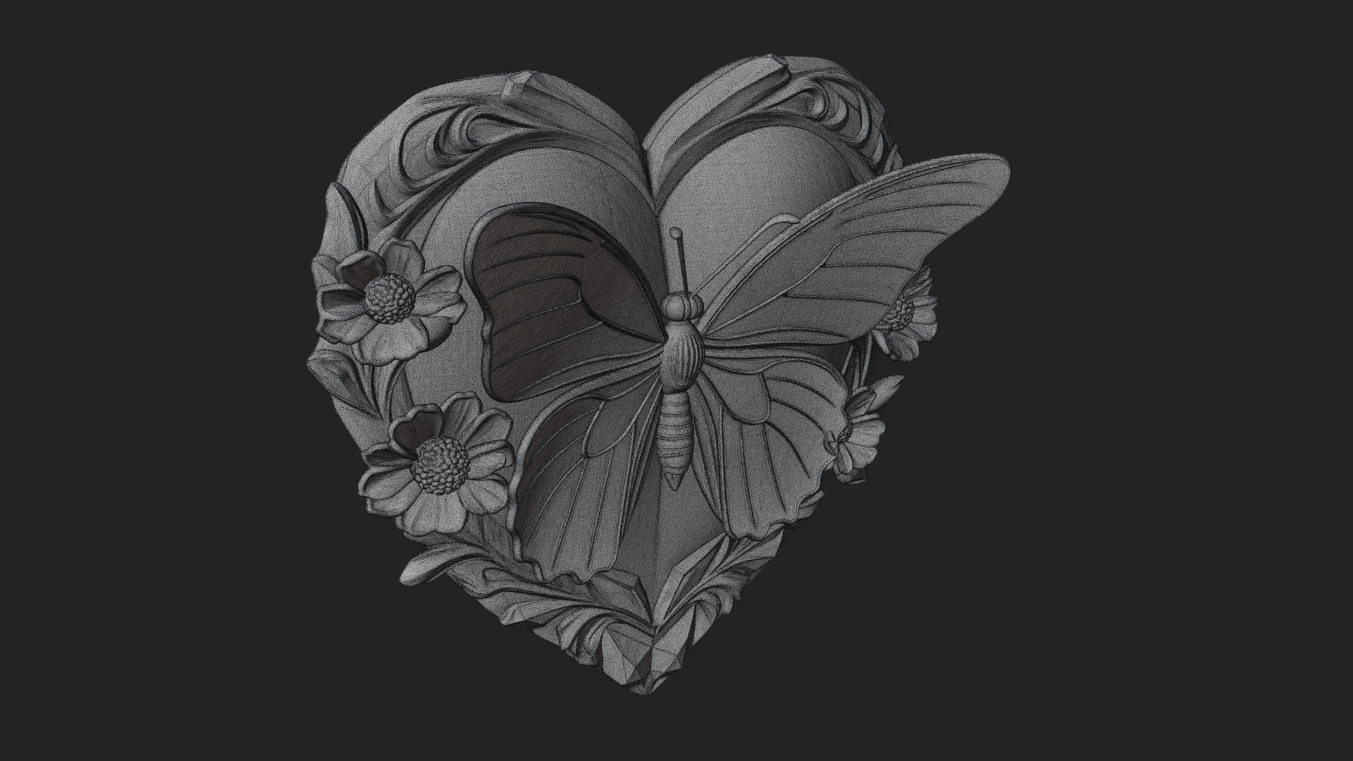 Butterfly Carved Heart Plaque Design 4 3D Print Model 3D Model
