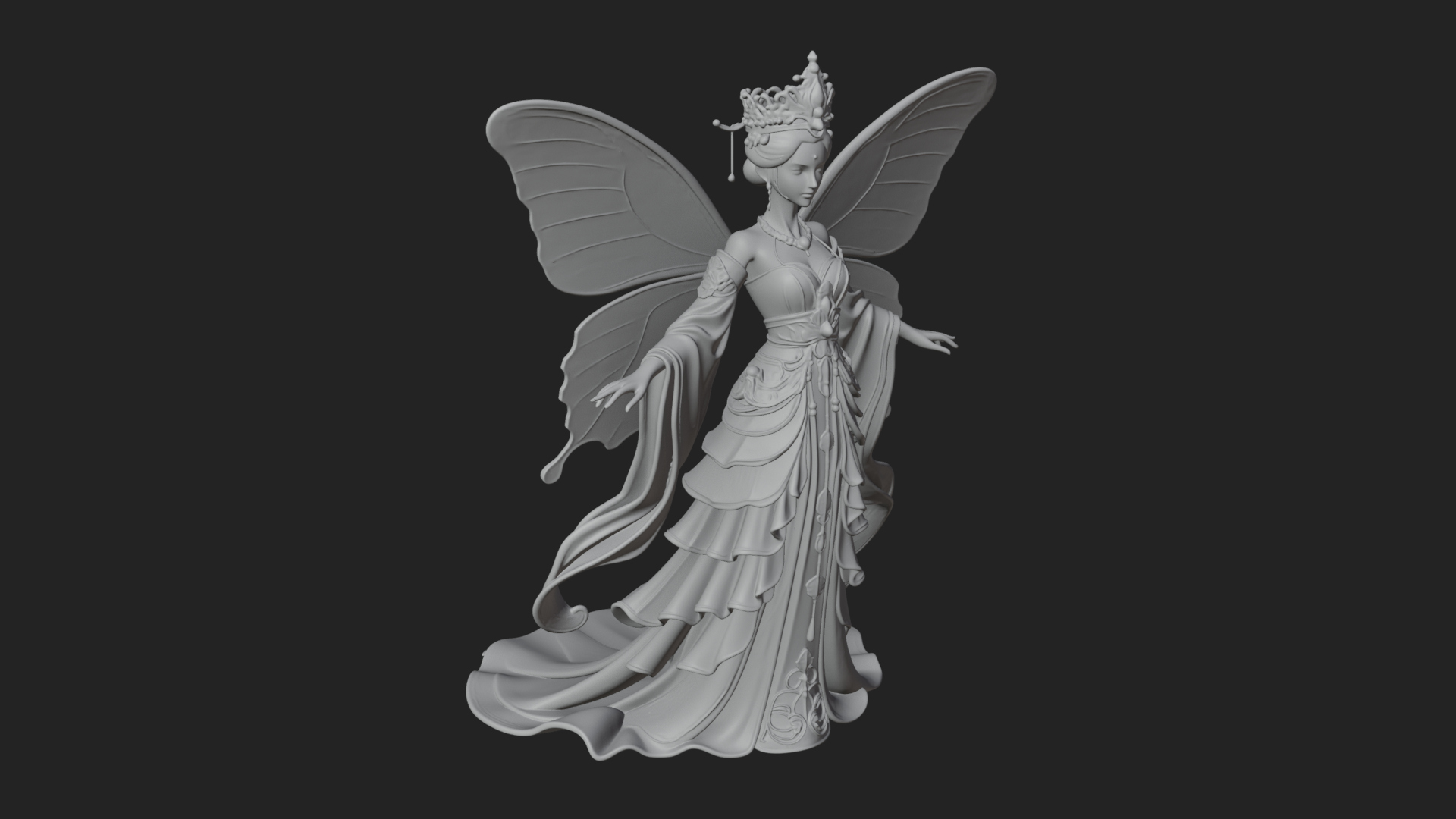 Butterfly Wing Fairy Statue Design 5 3D Print Model 3D Model