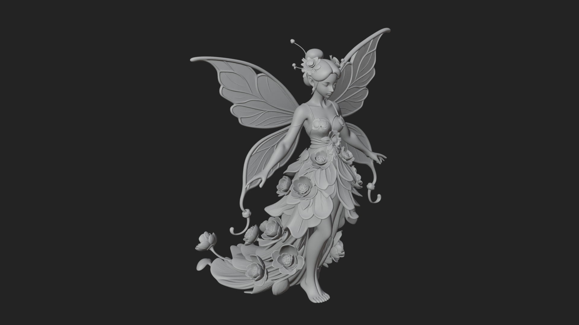 Butterfly Wing Fairy Statue Design 6 3D Print Model 3D Model