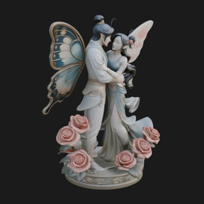 Butterfly Winged Couple Statue Design 1 3D Print Model