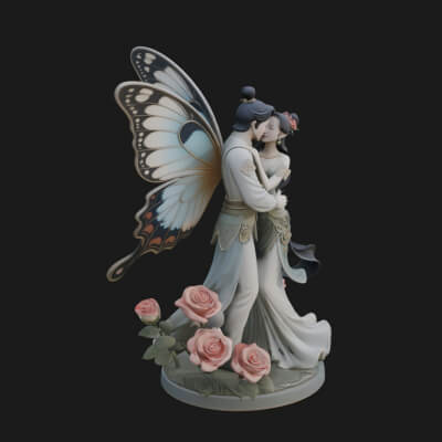 Butterfly Winged Couple Statue Design 2 3D Print Model